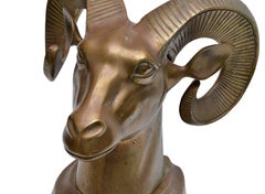 Late 1960s Hollywood Regency Solid Bronze Ram's Head Tabletop Animal Sculpture