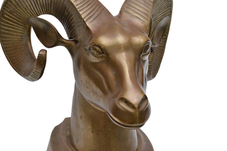 American Solid Bronze Ram's Head Table Top Sculpture For Sale