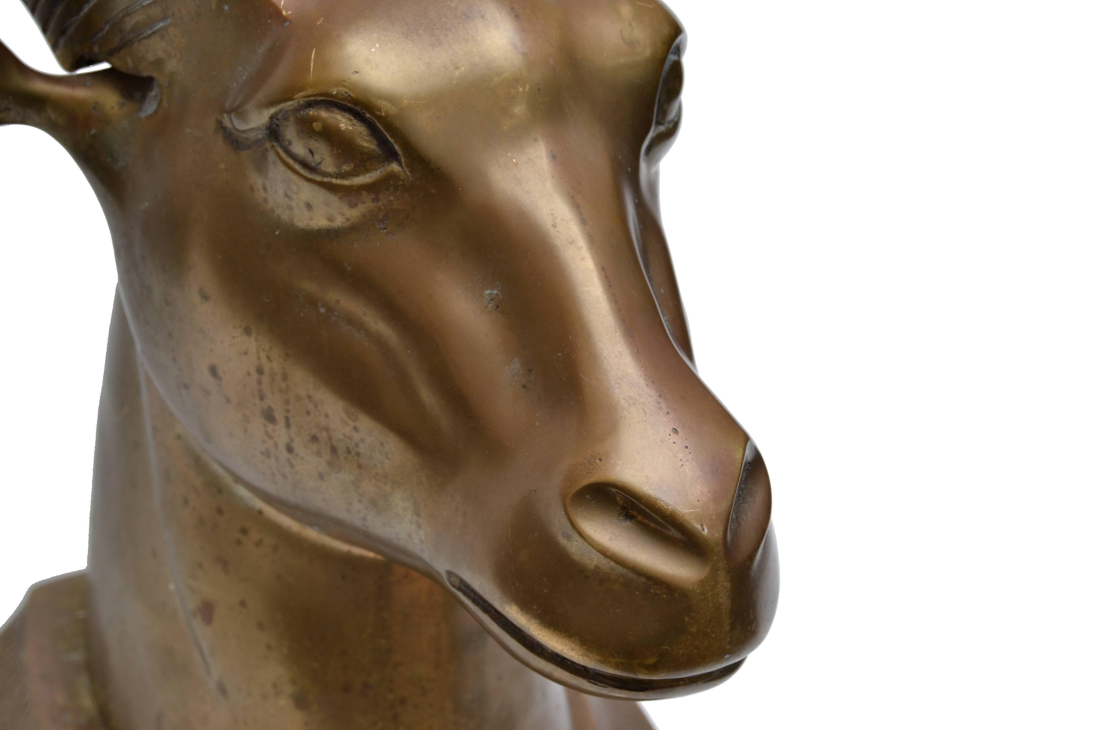 Mid-20th Century Late 1960s Hollywood Regency Solid Bronze Ram's Head Tabletop Animal Sculpture For Sale