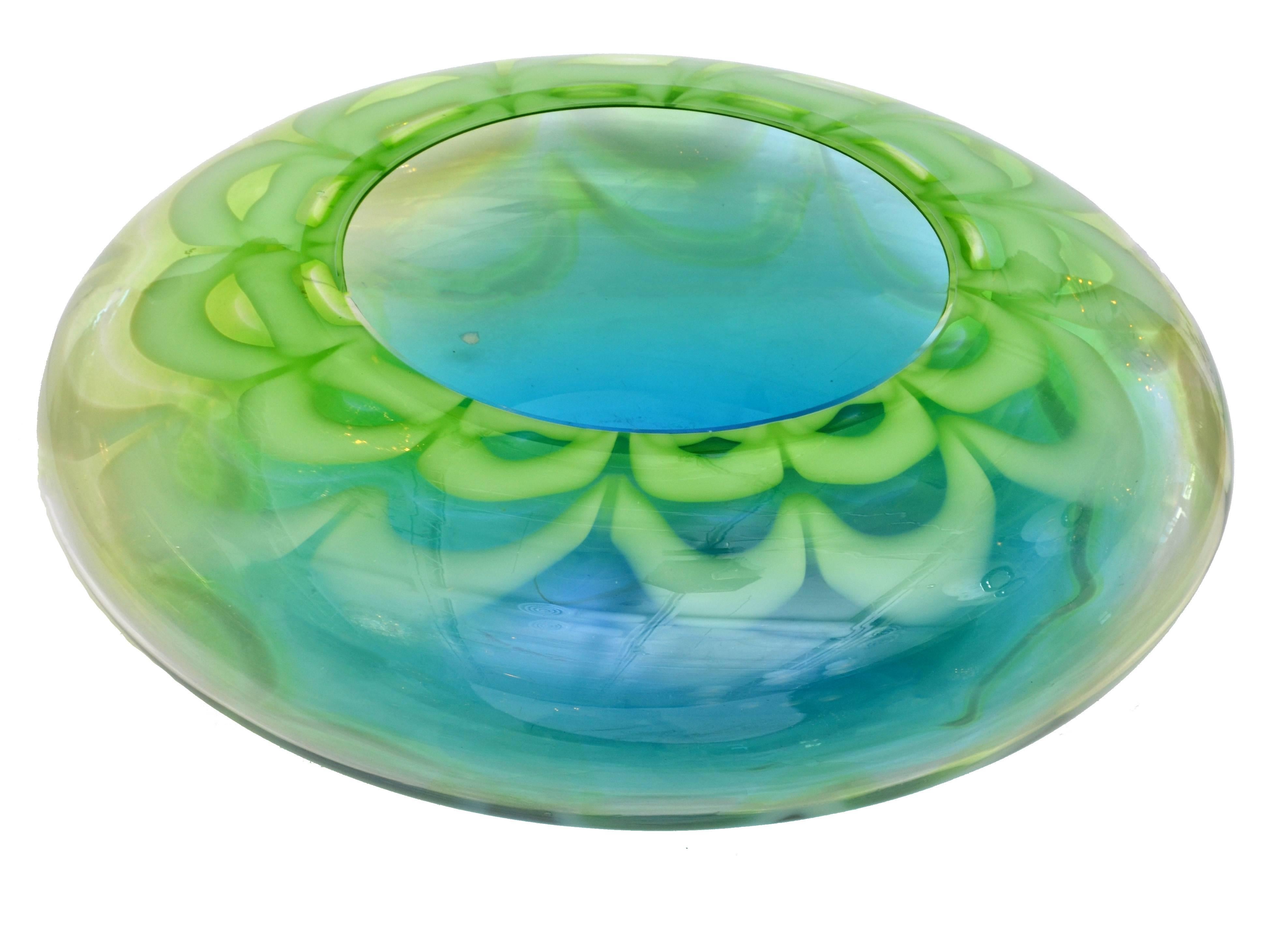 Late 20th Century Waterford Crystal Signed Art Glass Bowl, Table Vase in Green and Blue