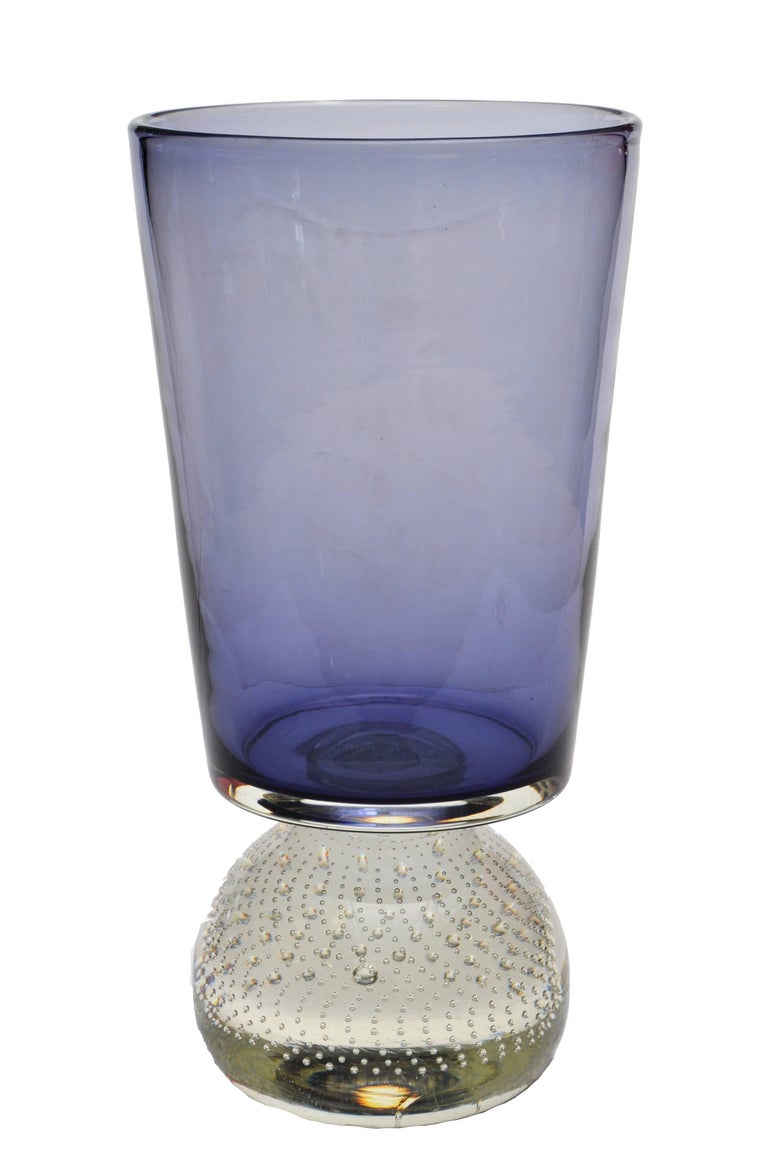 Original Carl Erickson Purple and Clear Art Glass Vase with Inclusions For Sale at 1stDibs