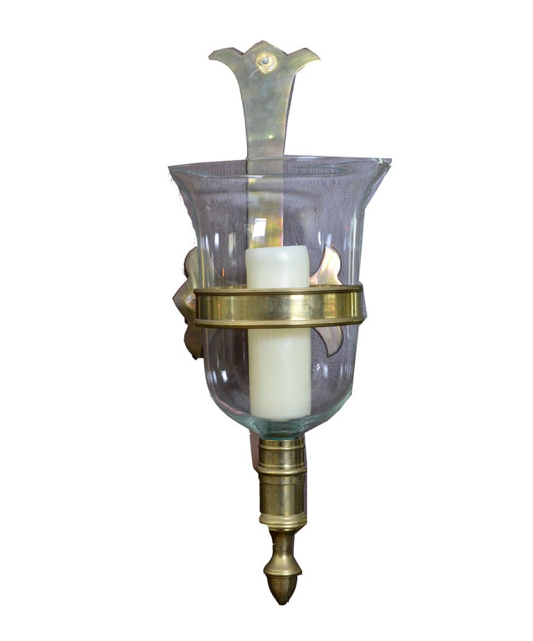 Sarreid Bronze and Glass Hurricane Lamps, a Pair For Sale at 1stDibs