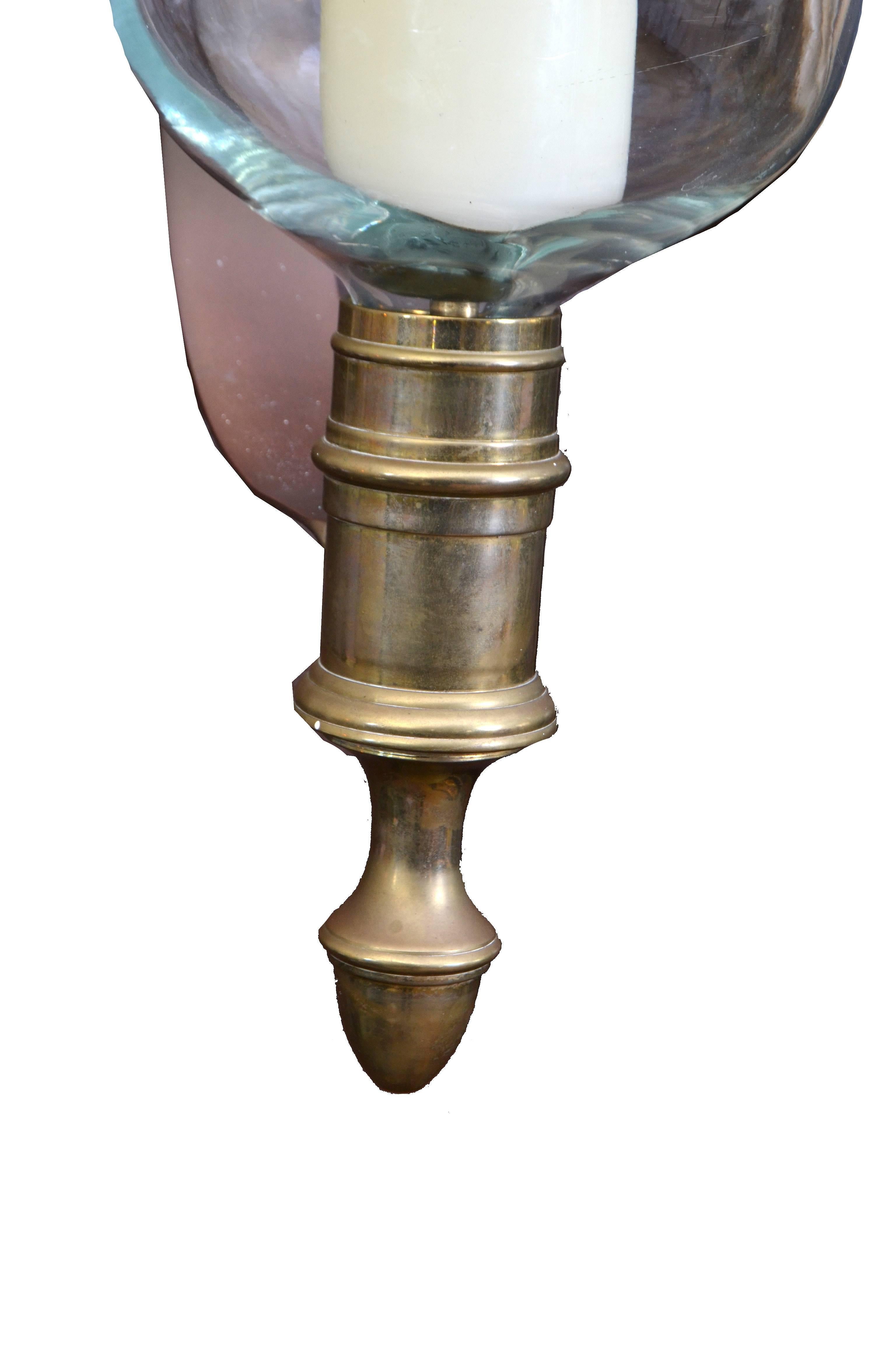 Sarreid Bronze and Glass Hurricane Lamps, a Pair 2