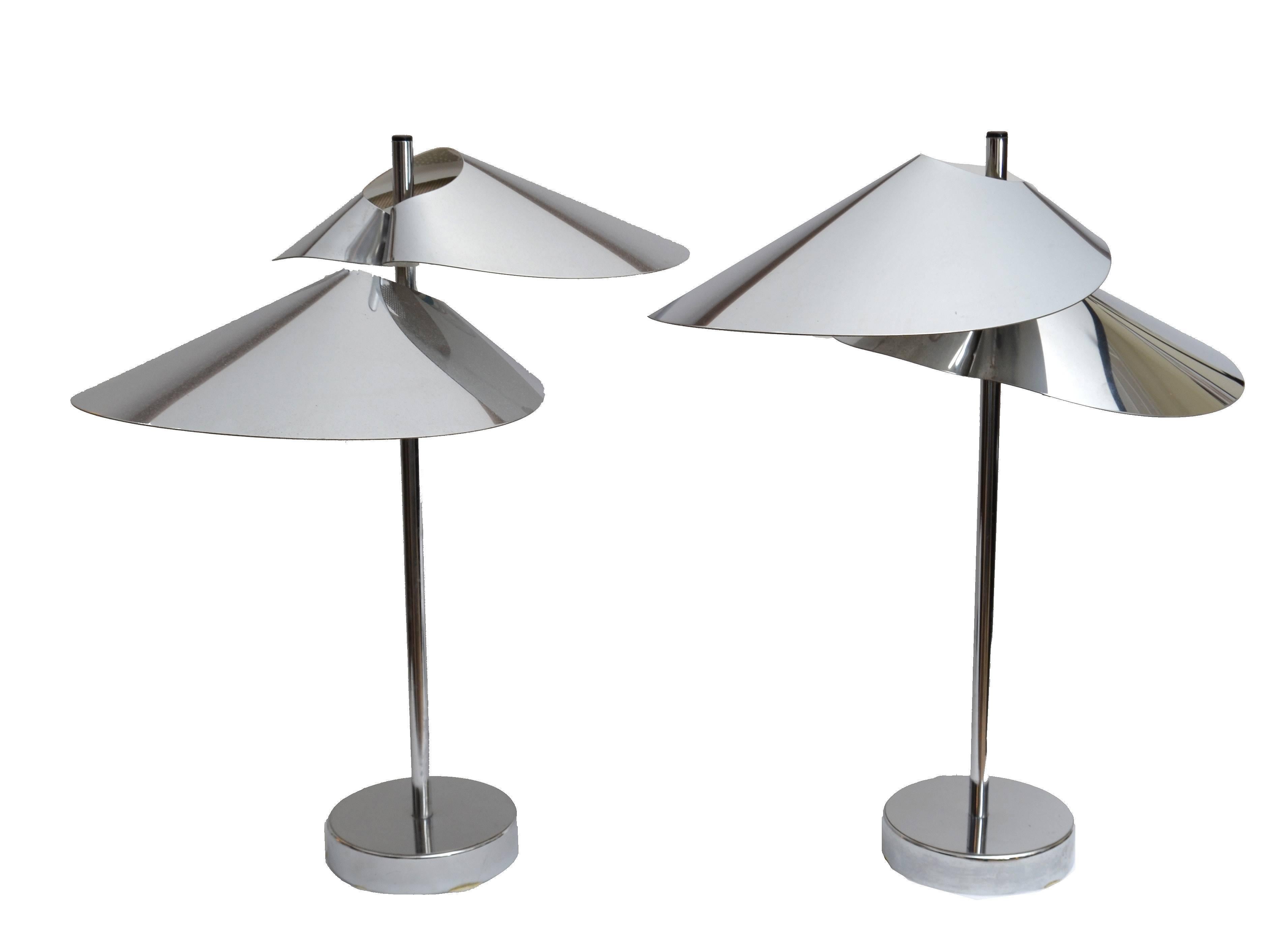 Pair of Curtis Jere Double Sided 'Visor' Table Lamps in Chrome 2