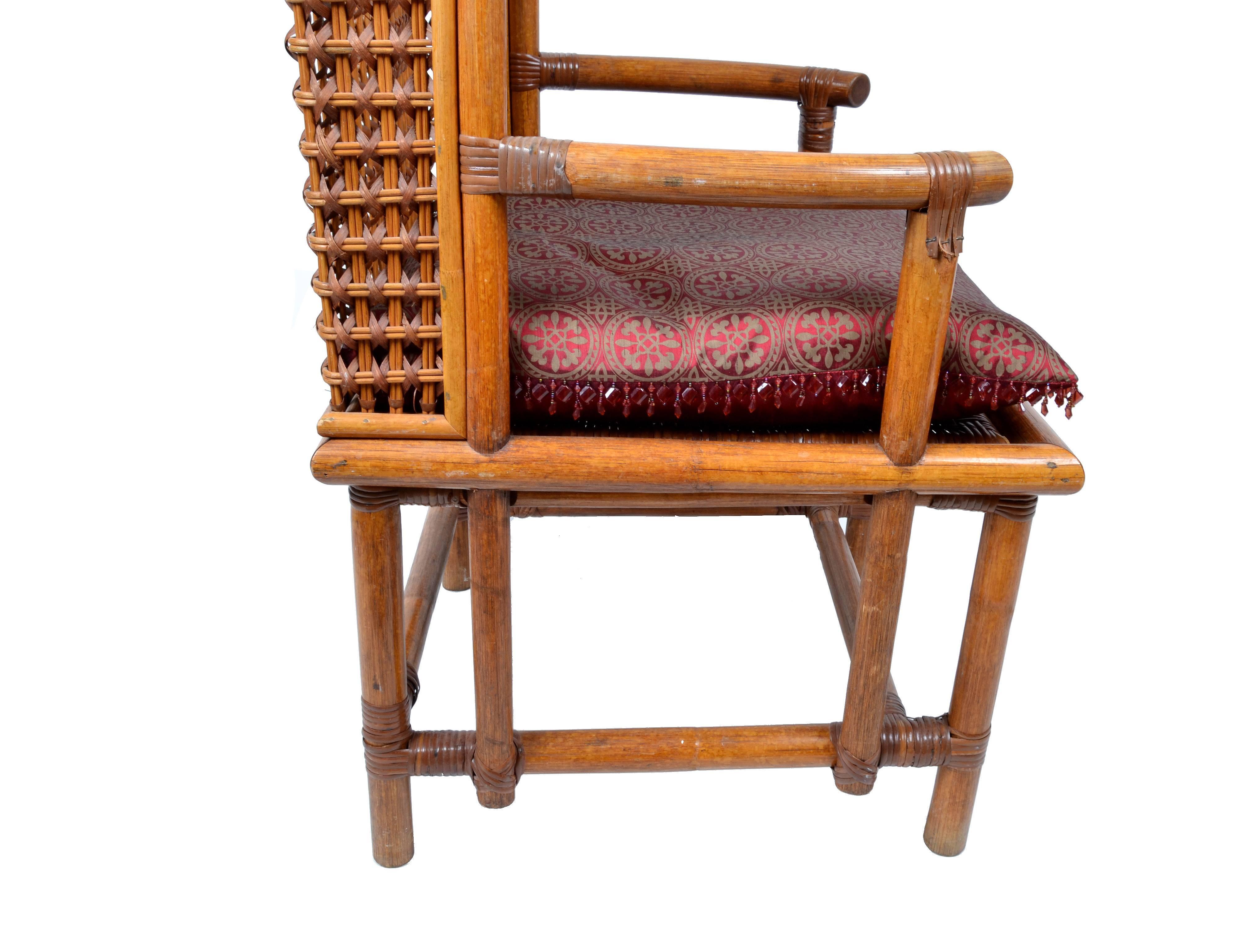 Hong Kong Vintage Bamboo and Cane Chinese Chinoiserie Style High Back Chair