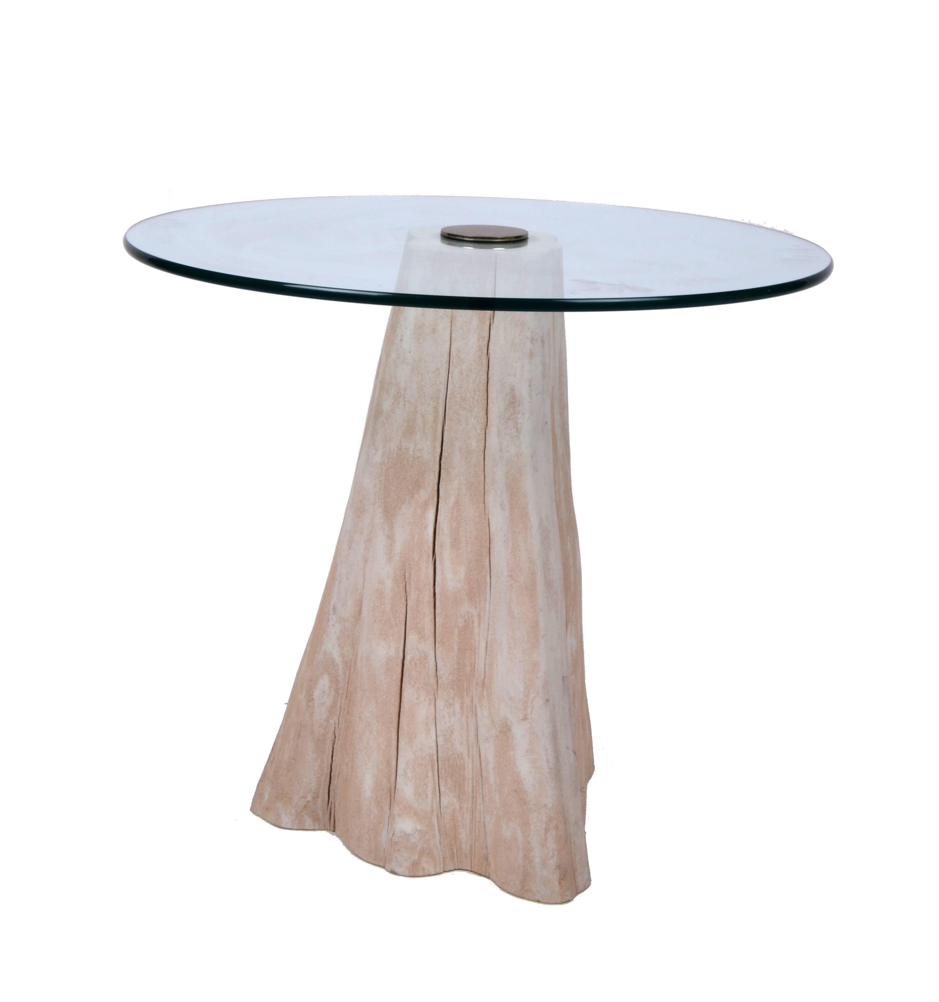 Round Mid-Century Modern Cypress Tree Stump Glass Side Table In Good Condition In Miami, FL