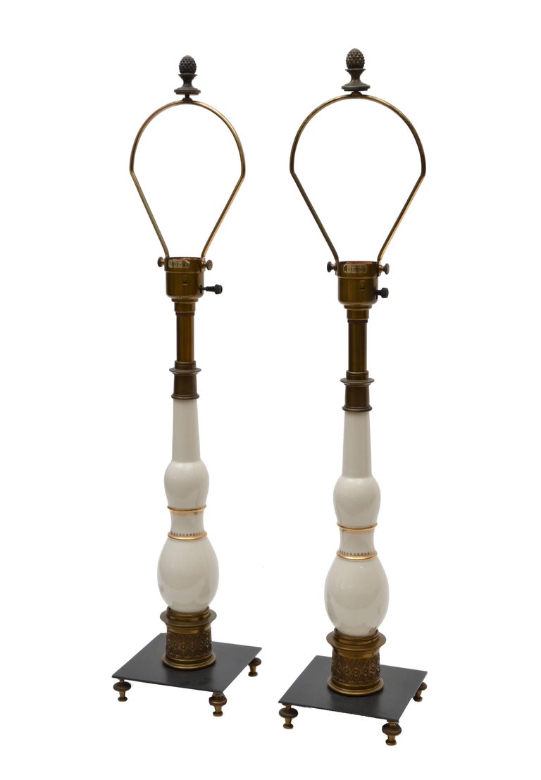 Pair of Stiffel Porcelain and Bronze Table Lamps For Sale at 1stDibs