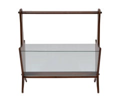 Ico Parisi Italian Mahogany Glass Magazine Rack Newspaper Stand Art Deco 1940s