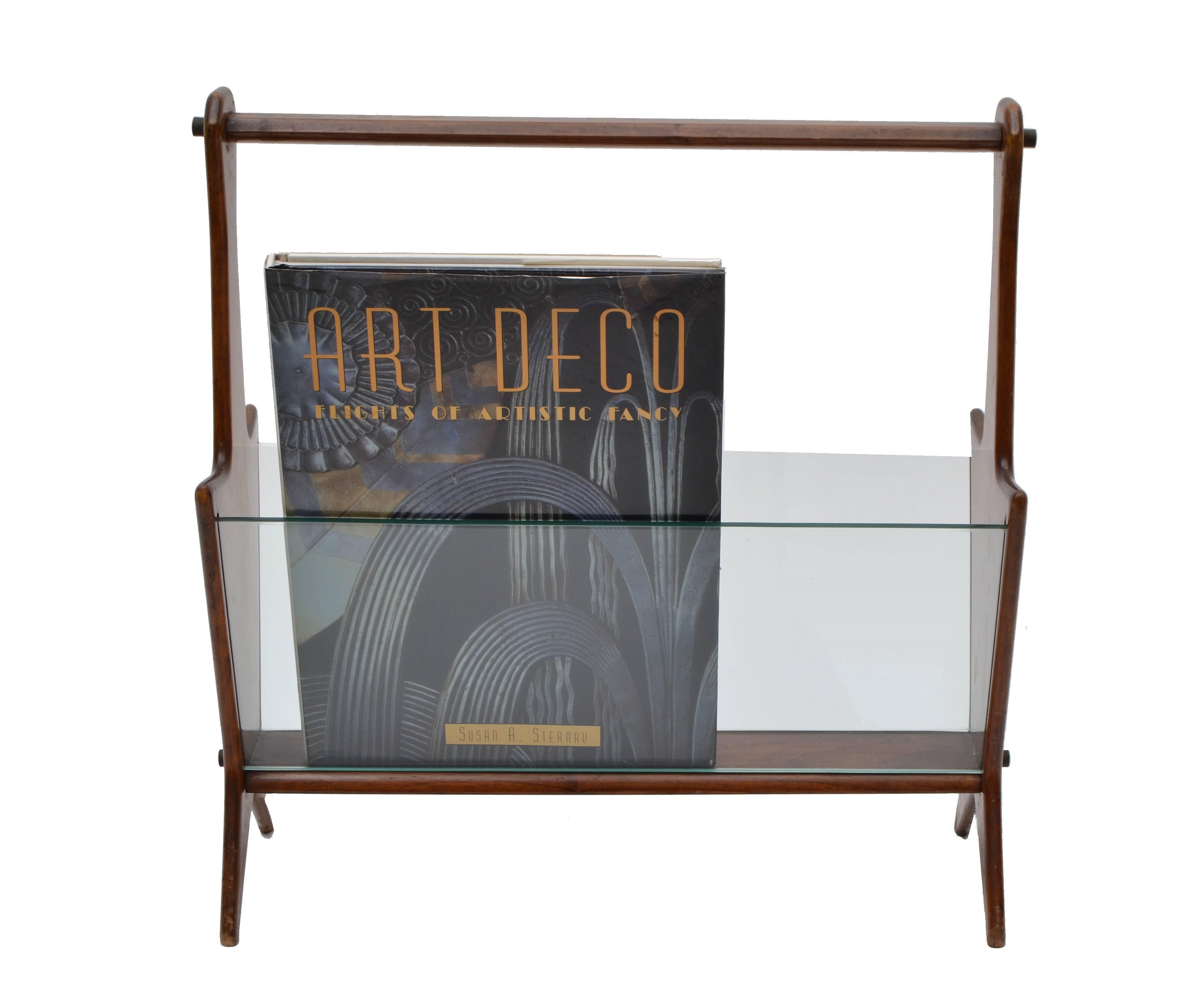 Ico Parisi Italian Mahogany Glass Magazine Rack Newspaper Stand Art Deco 1940s For Sale 2