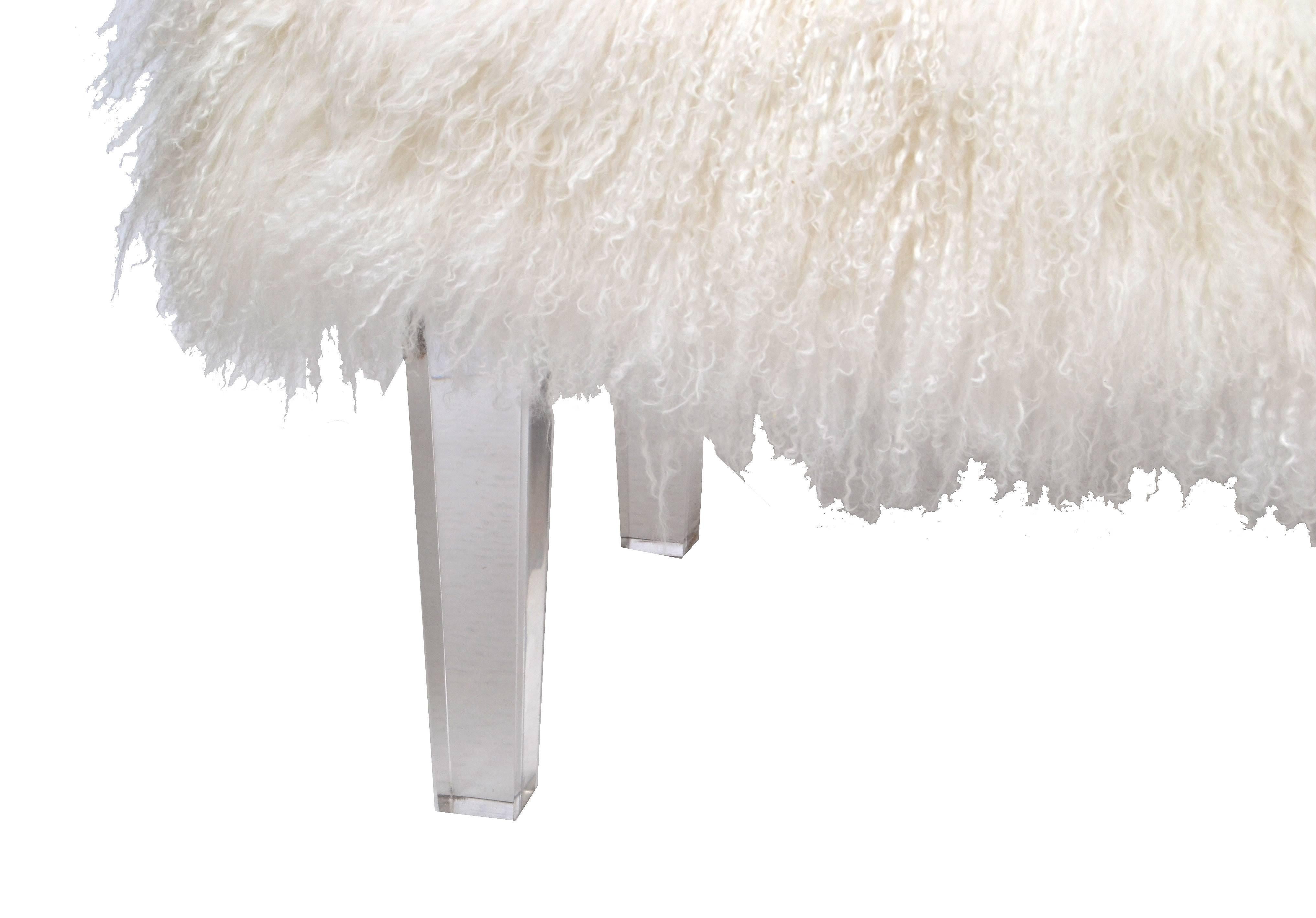 Modern Tibetan Sheepskin Bench with Lucite Legs