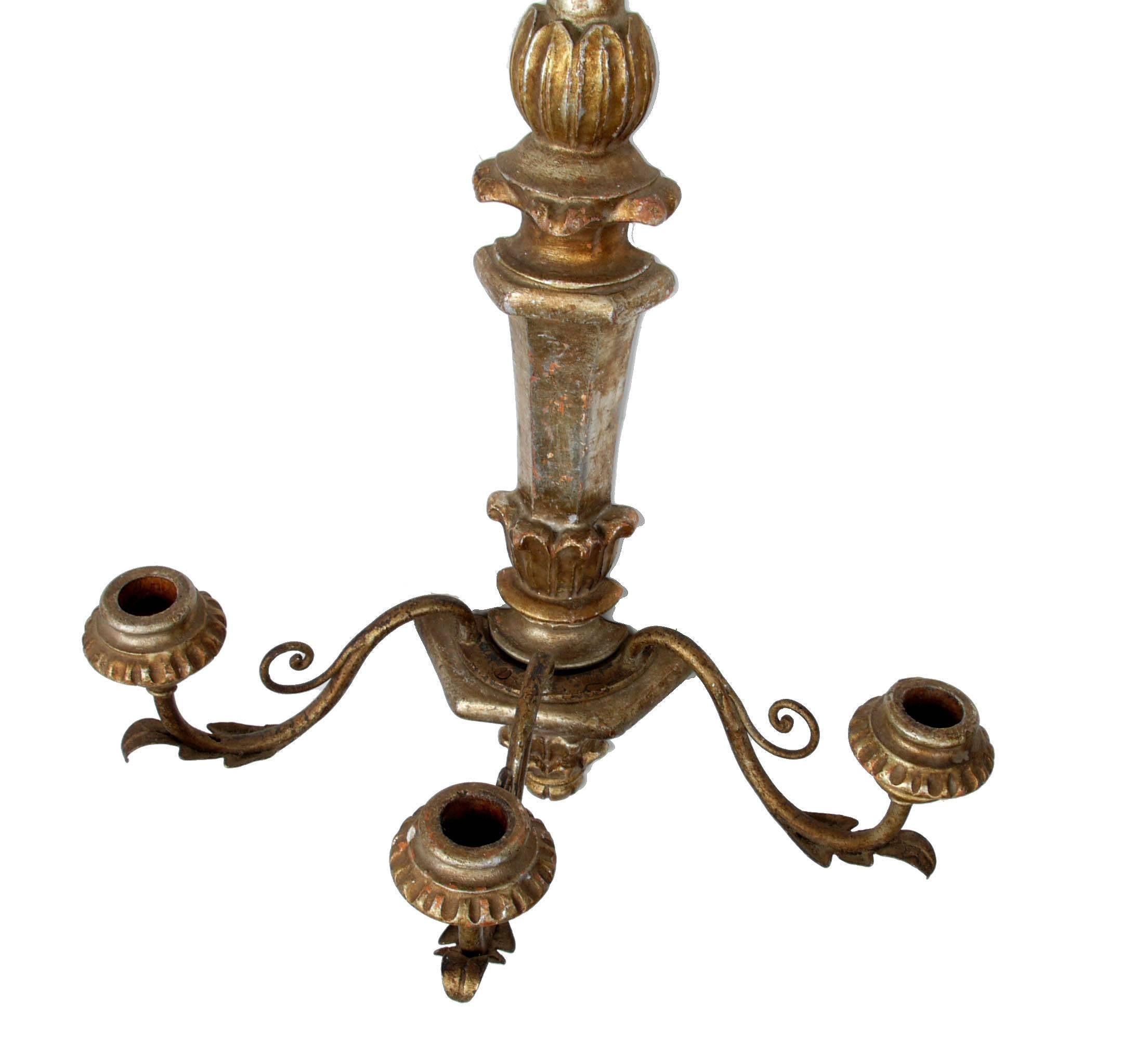 Italian Three-Arm Wall Sconces, a Pair In Excellent Condition In Miami, FL