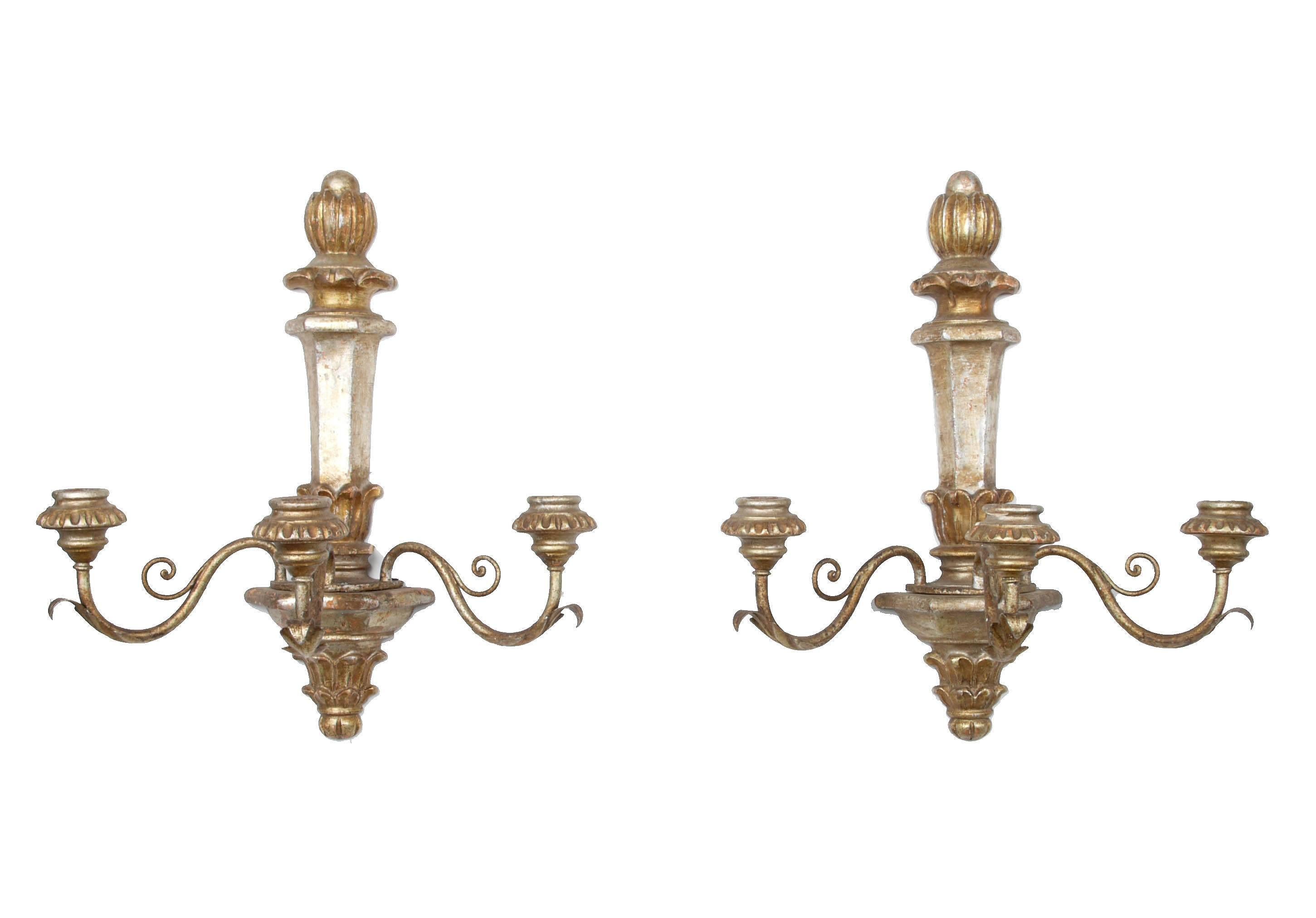 Italian Three-Arm Wall Sconces, a Pair 4