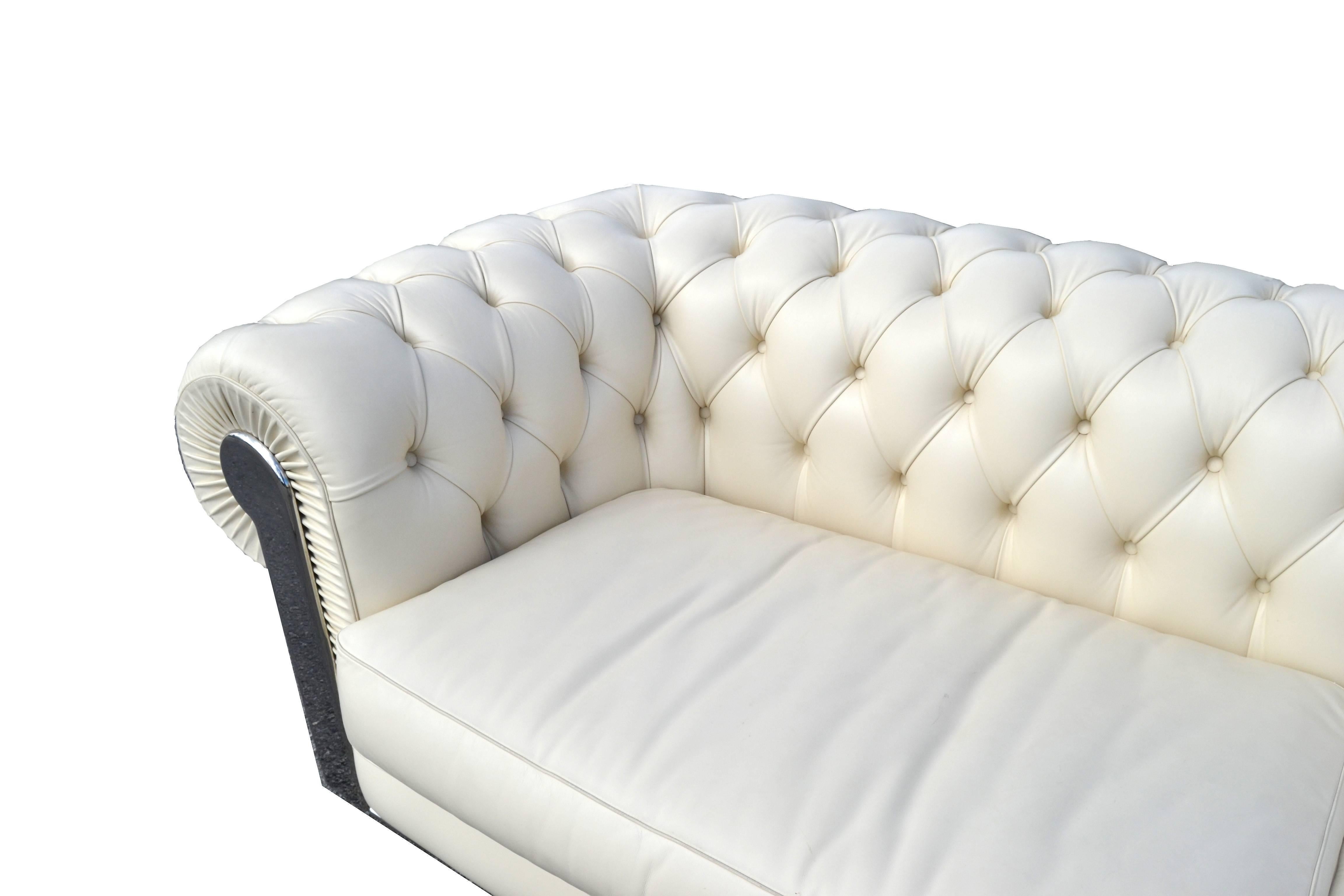 Modern Fendi Casa Albino Tufted Leather Sofa in Chesterfield Style