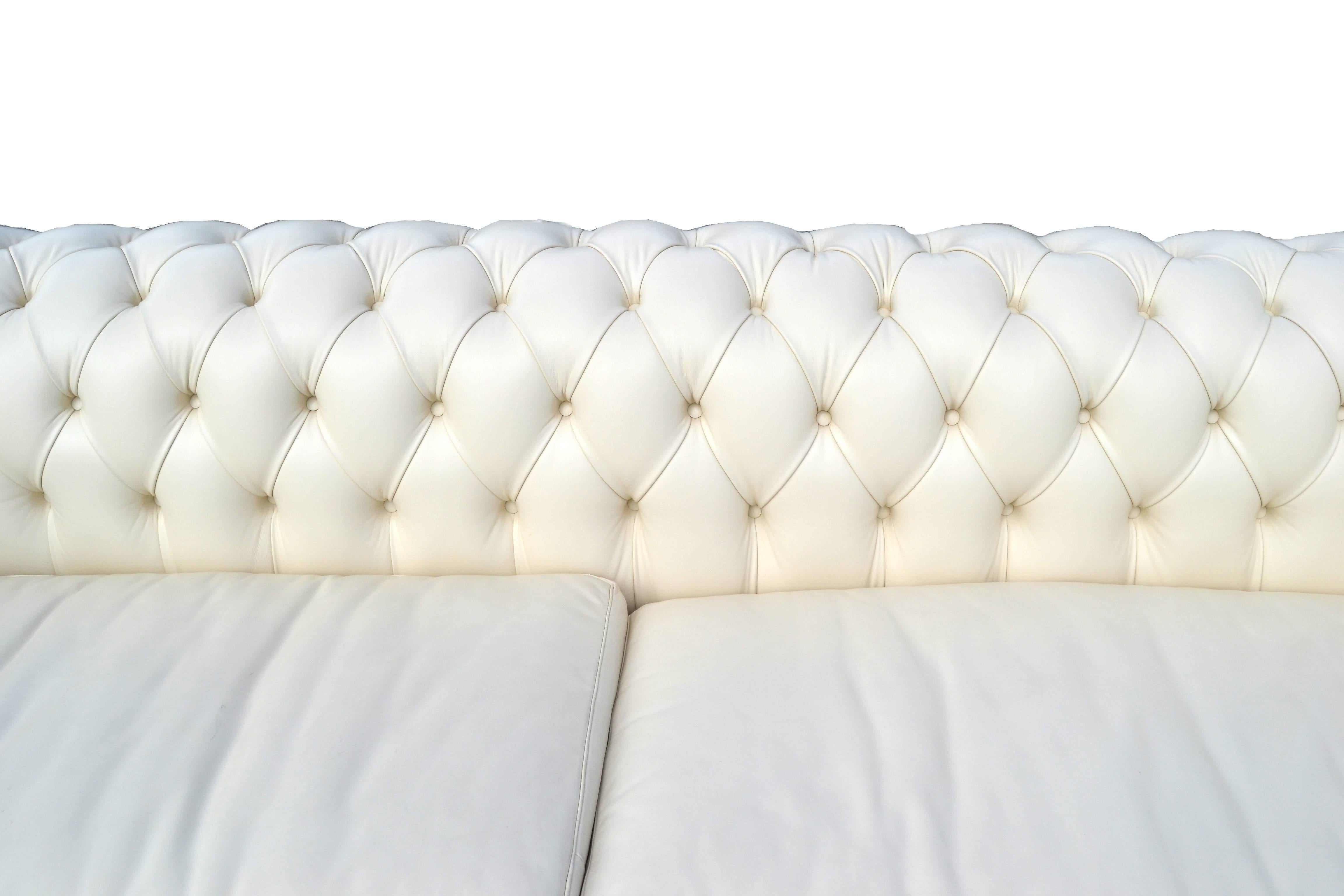 Italian Fendi Casa Albino Tufted Leather Sofa in Chesterfield Style