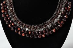 Multi Gemstone Bib Necklace in Tiger’s Eye & Smoky Quartz