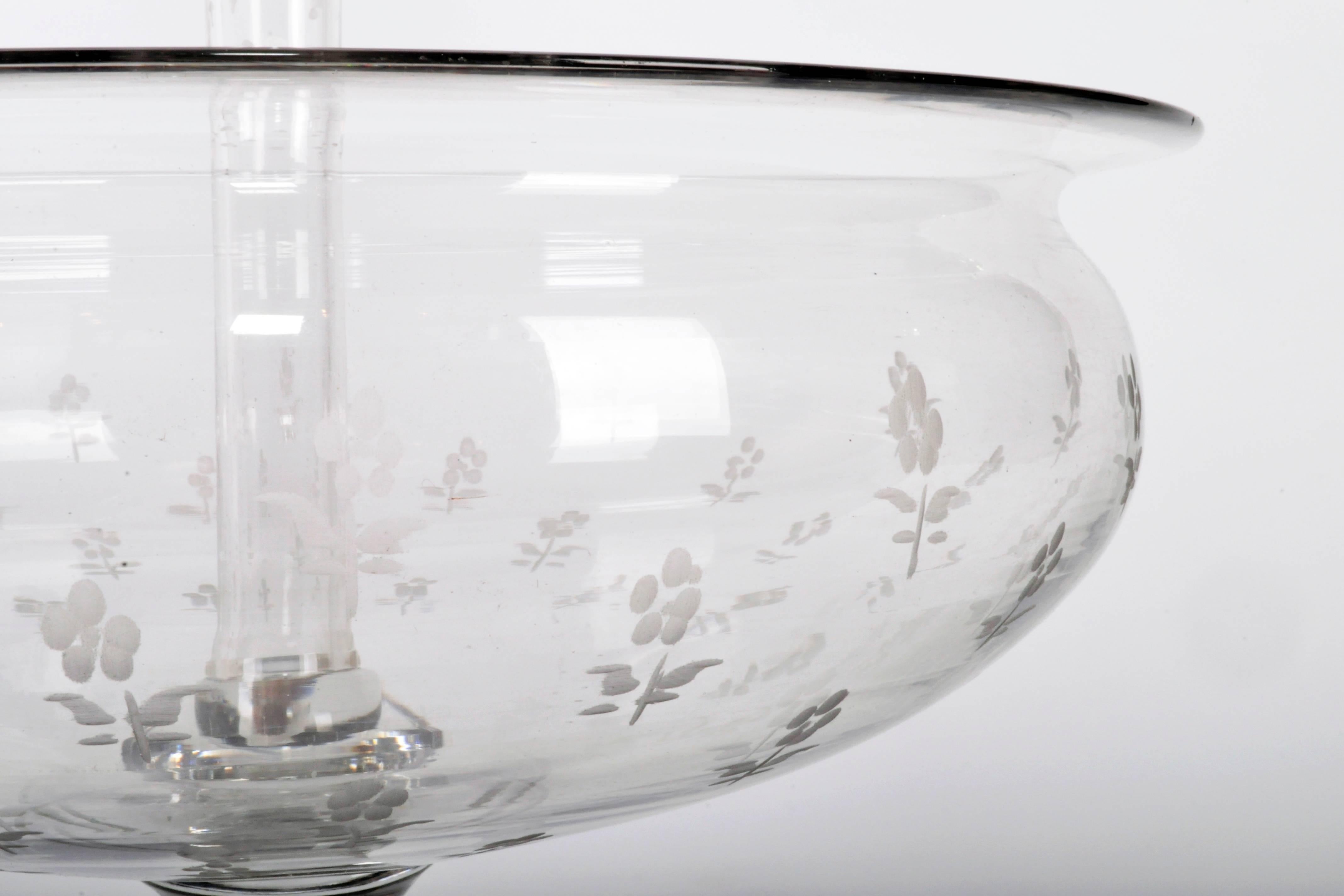 French Vintage Etched Glass Centerpiece