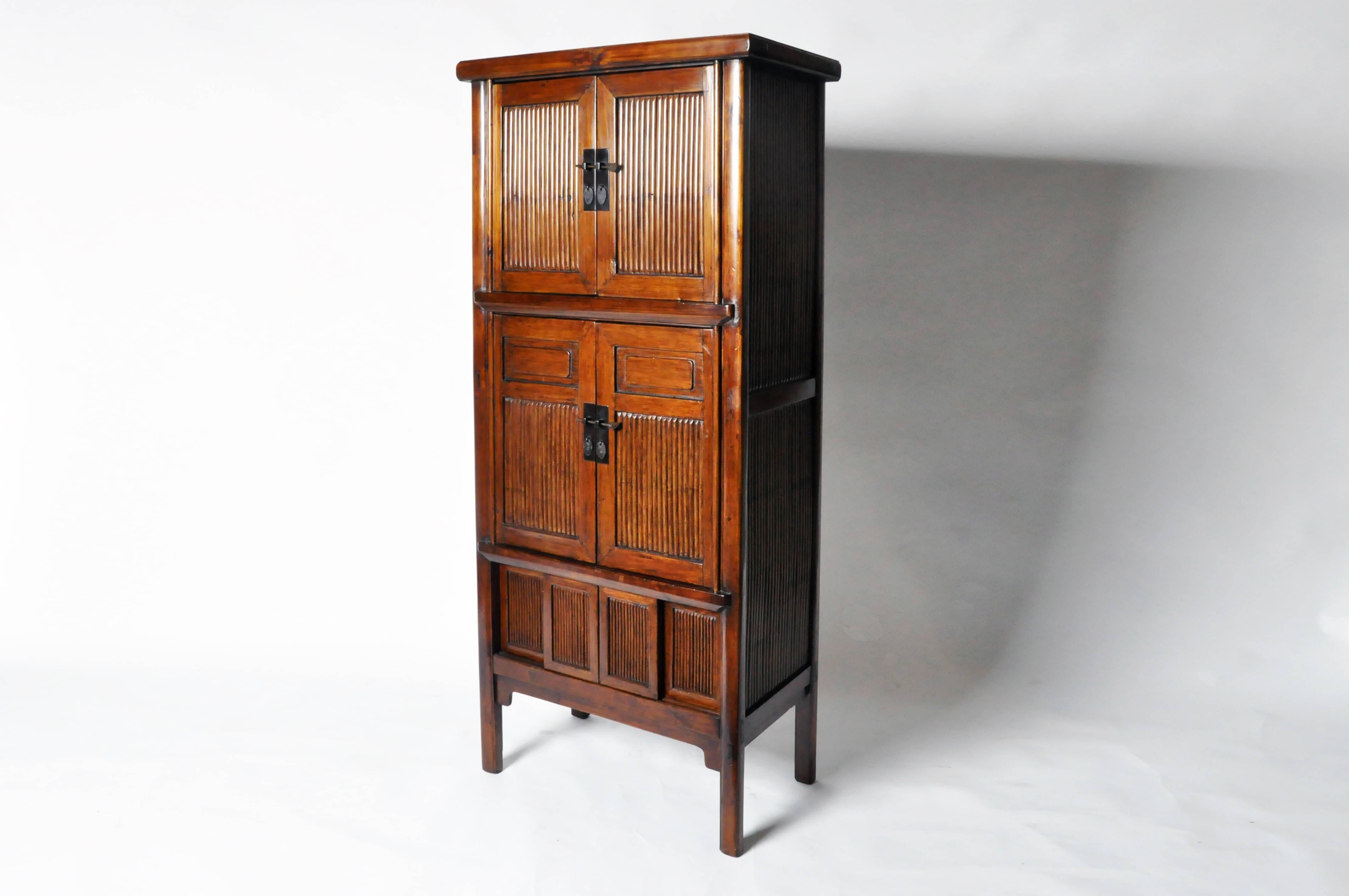 Also referred to as a sloping-style cabinet, the A-frame Silhouette is often considered to be one of the most beautiful and aesthetically pleasing forms of Chinese furniture. Splayed legs create upward movement through the gently angled body, which