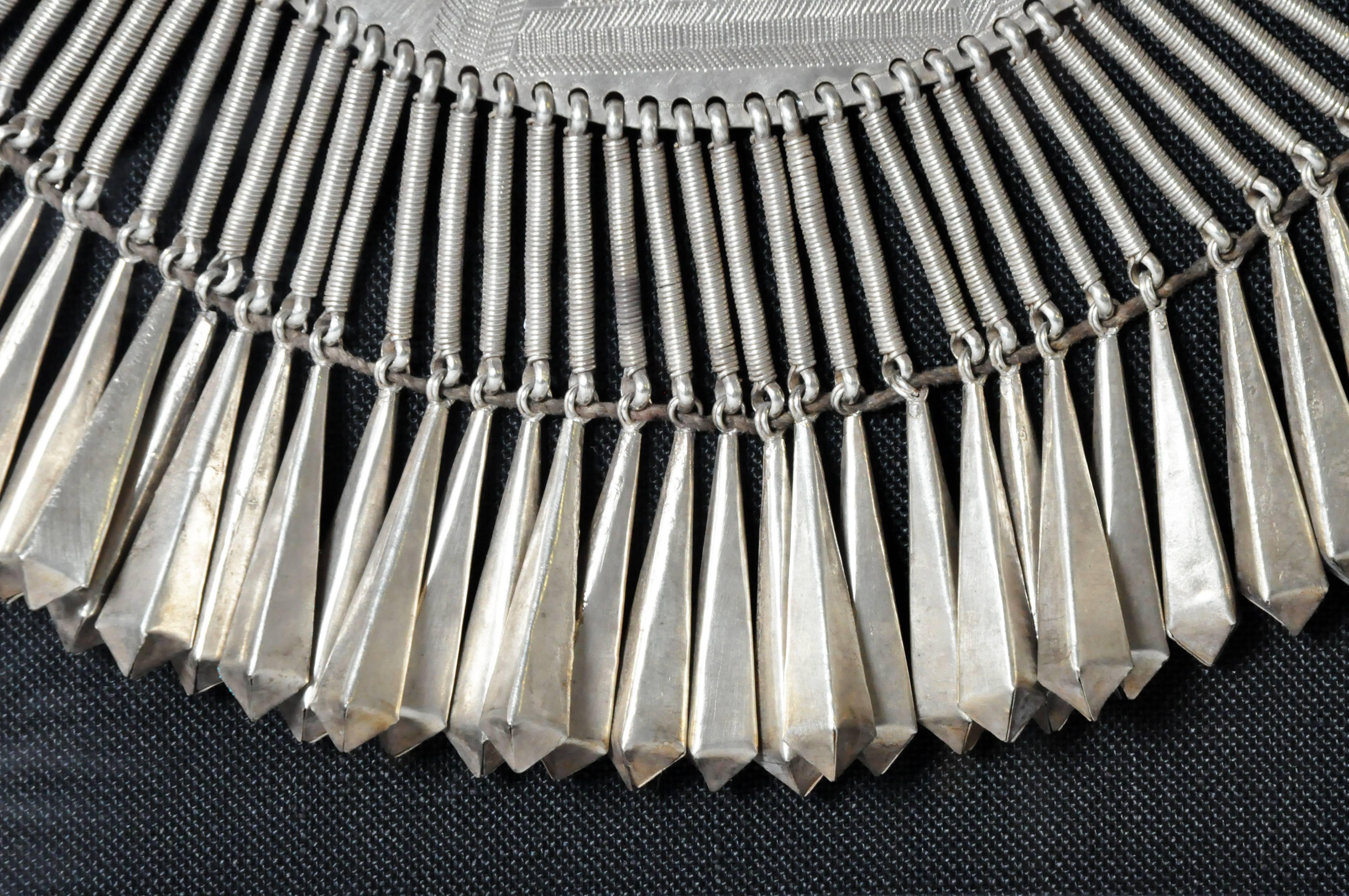 Thai Lisu Tribe Silver Collar Necklace For Sale