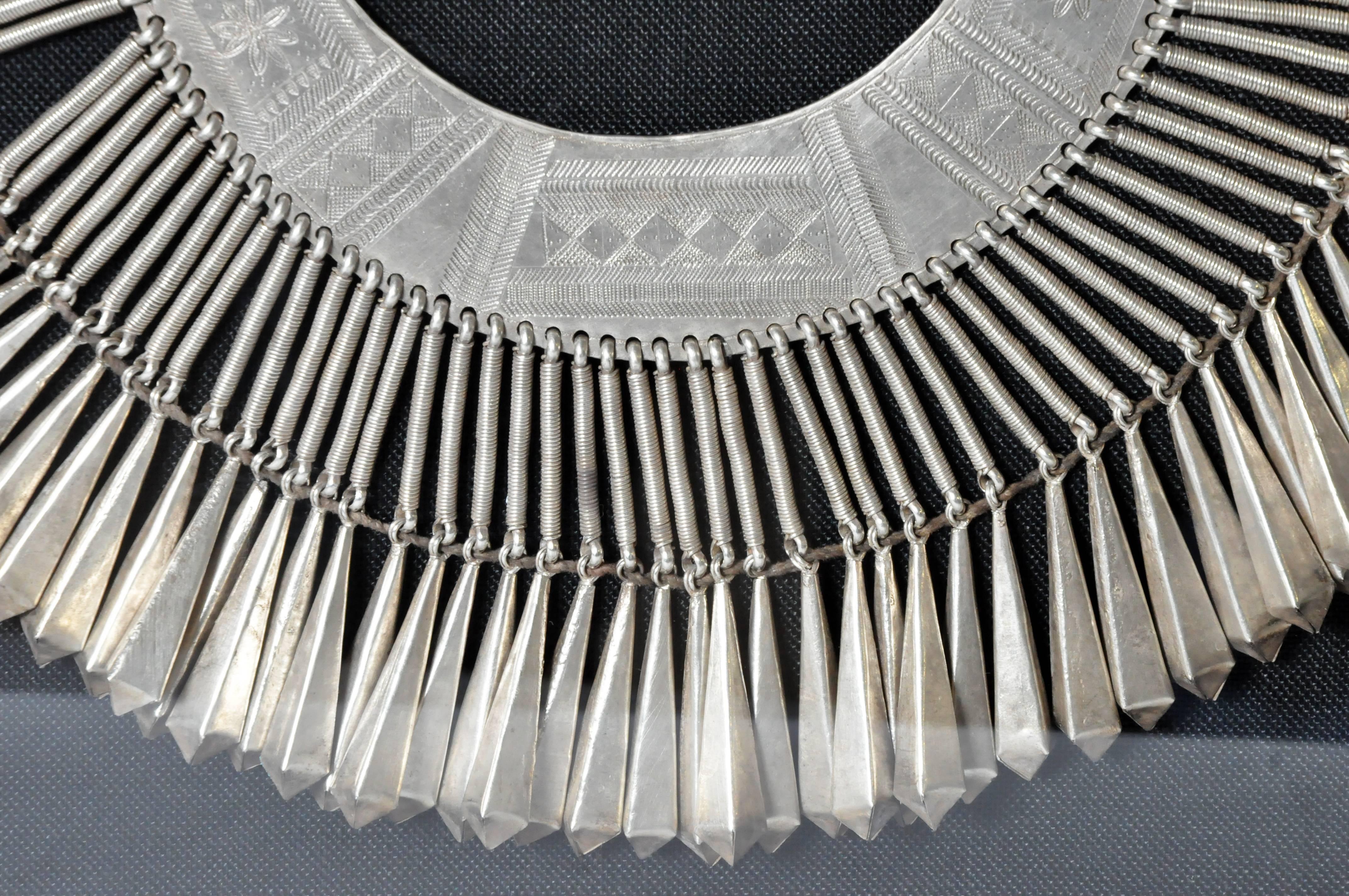 Tribal Lisu Tribe Silver Collar Necklace For Sale