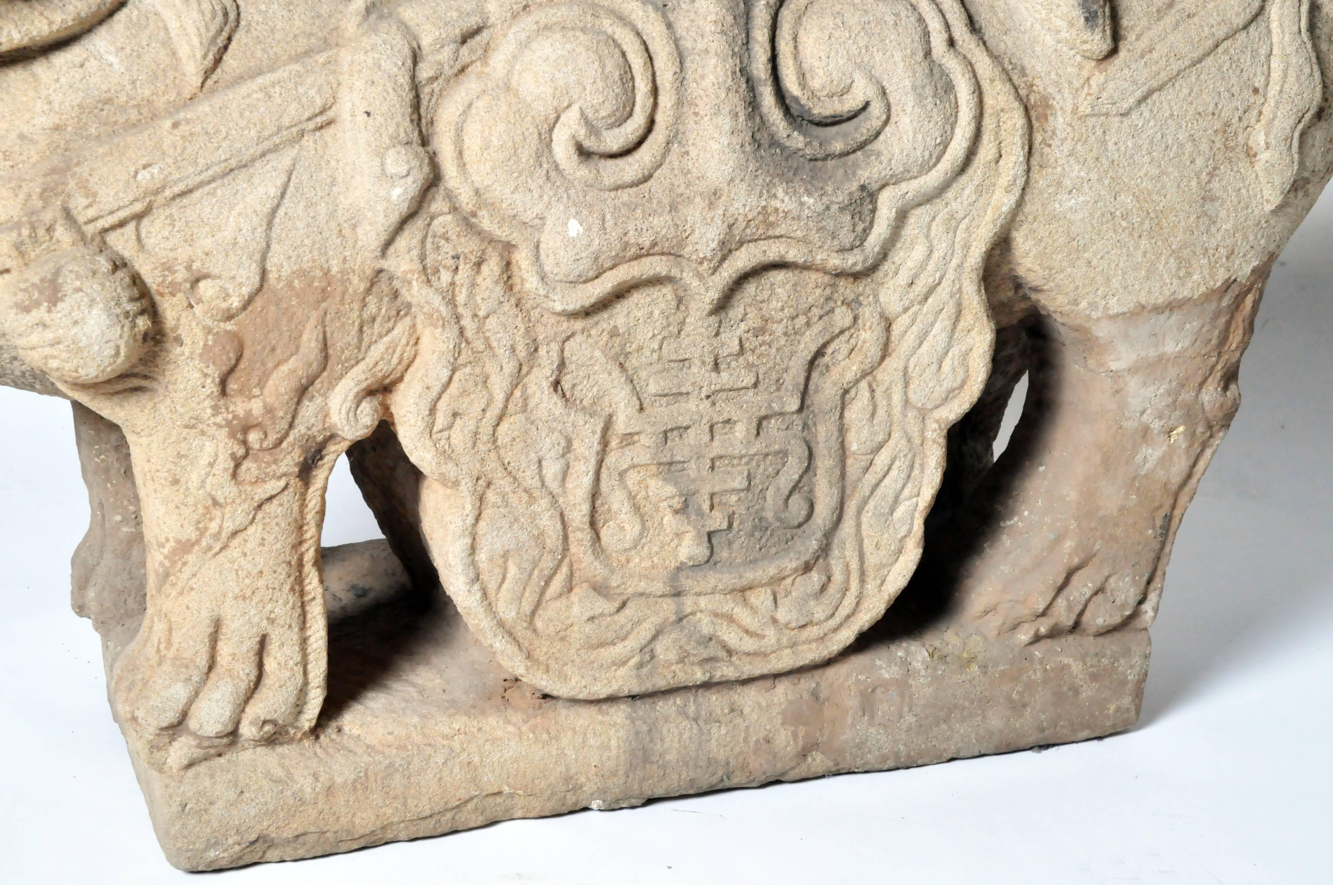 19th Century Pair of Chinese Stone Guardian Lions For Sale