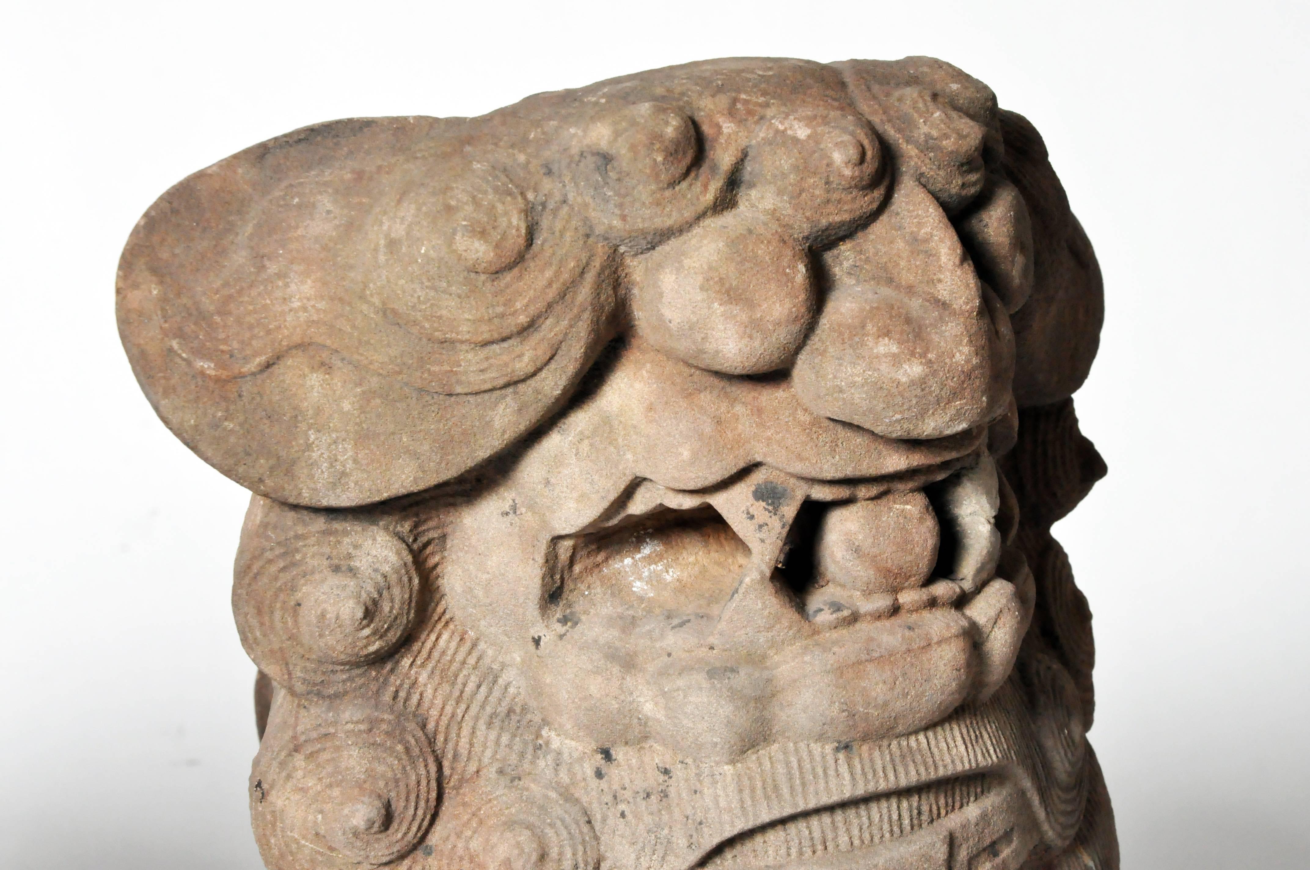Pair of Chinese Stone Guardian Lions In Good Condition In Chicago, IL