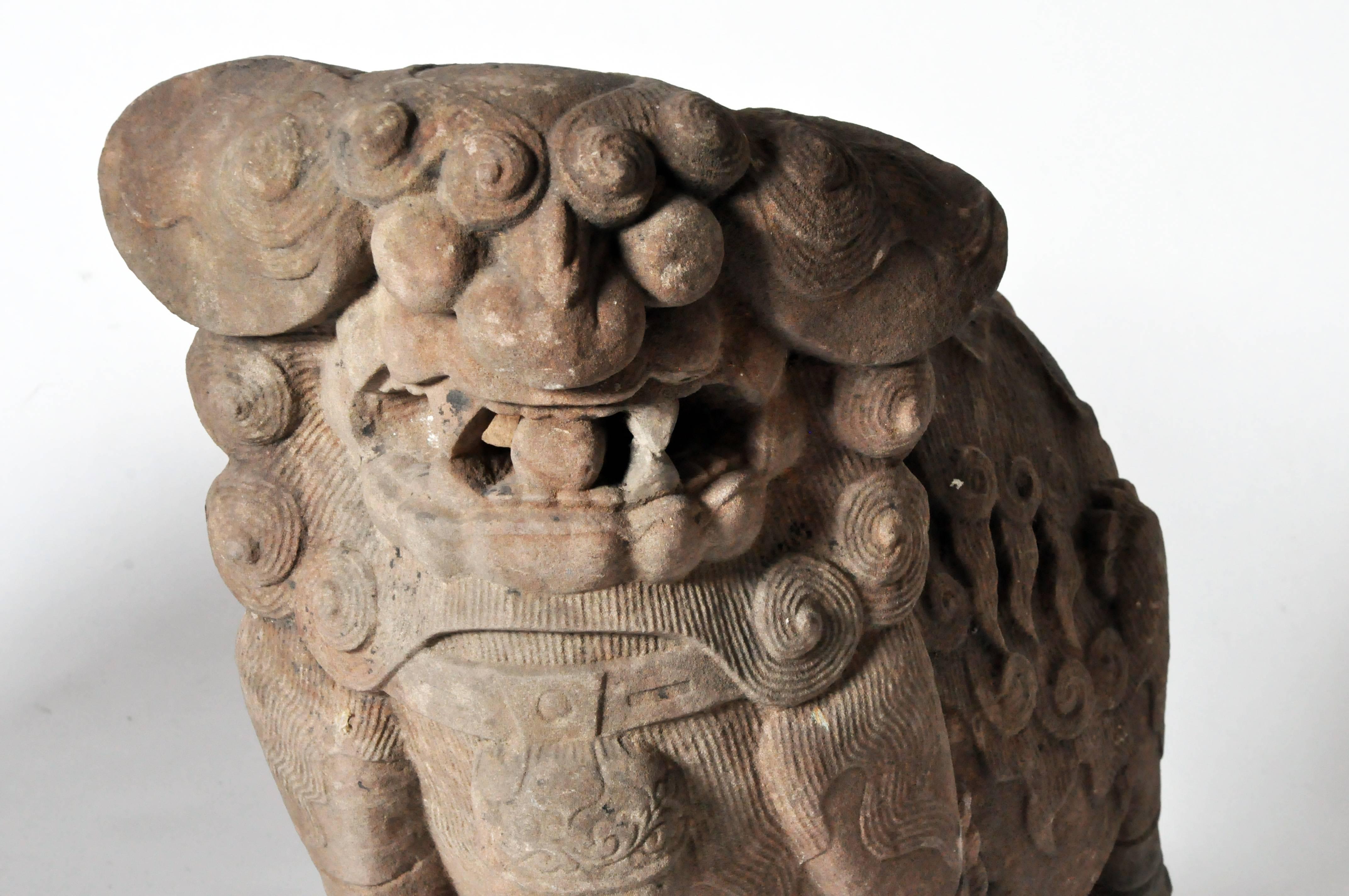 Carved Pair of Chinese Stone Guardian Lions