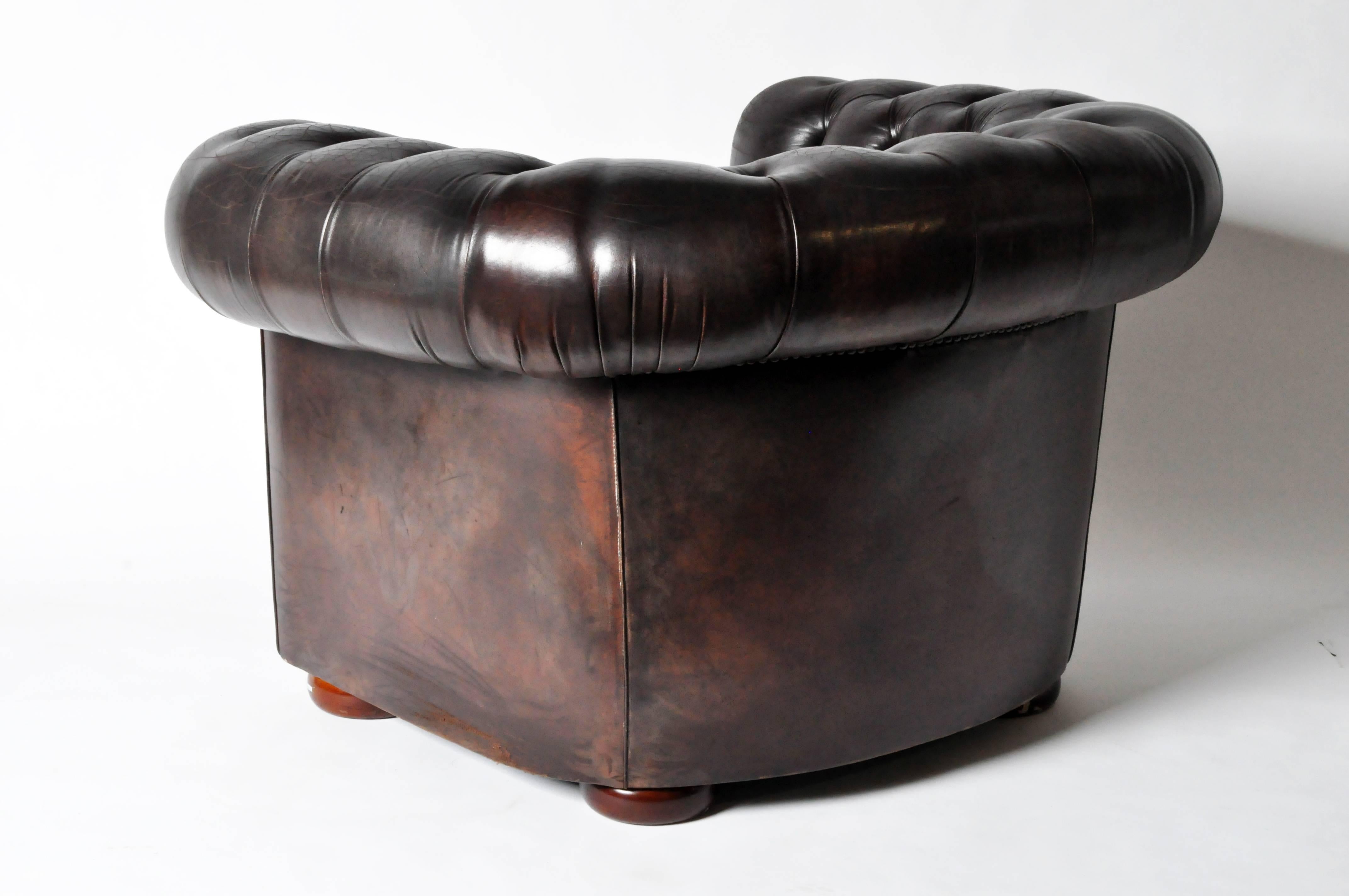 20th Century Espresso Brown Leather Chesterfield Club Chair