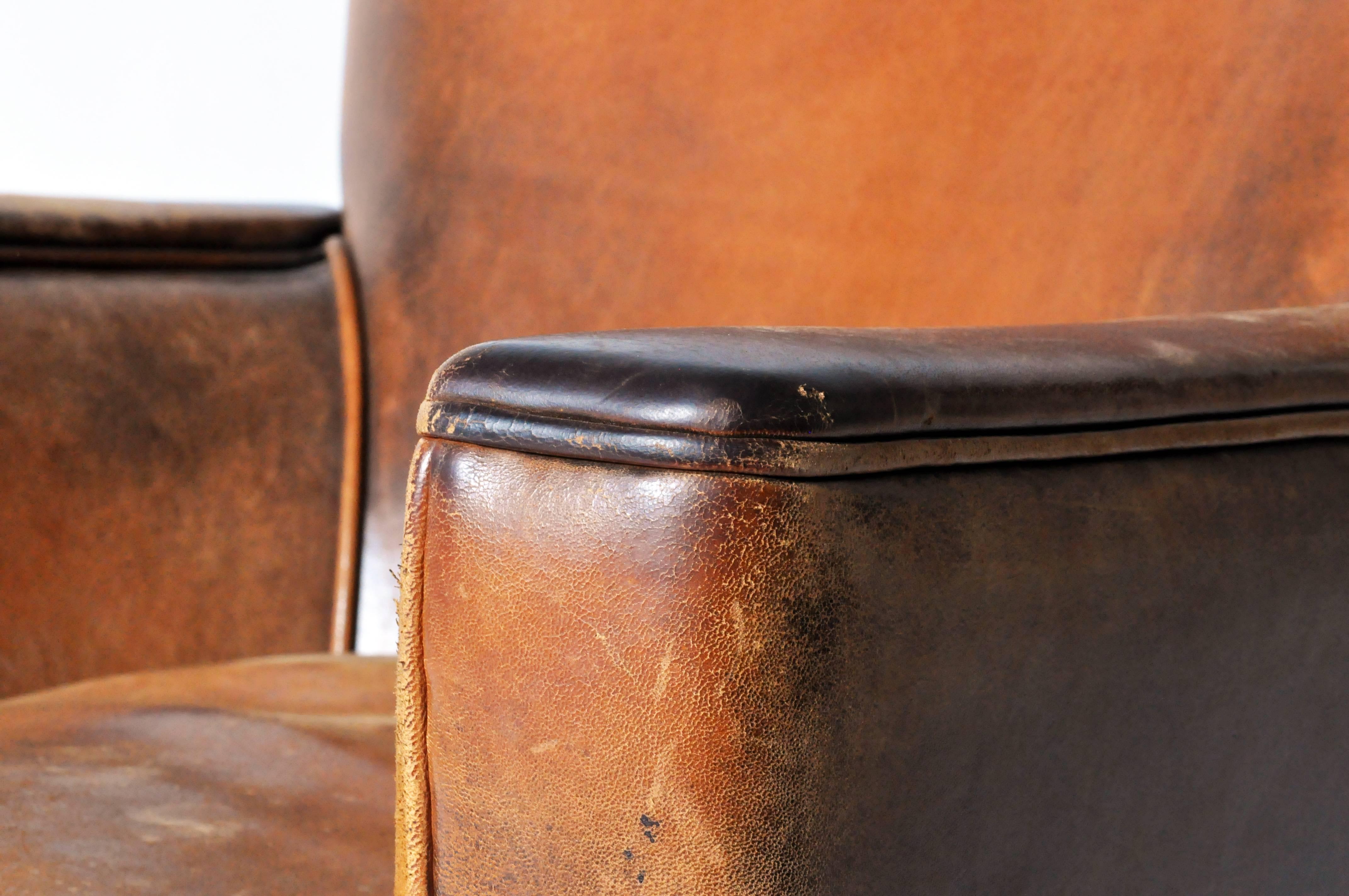 French Petite Distressed Leather Club Chair