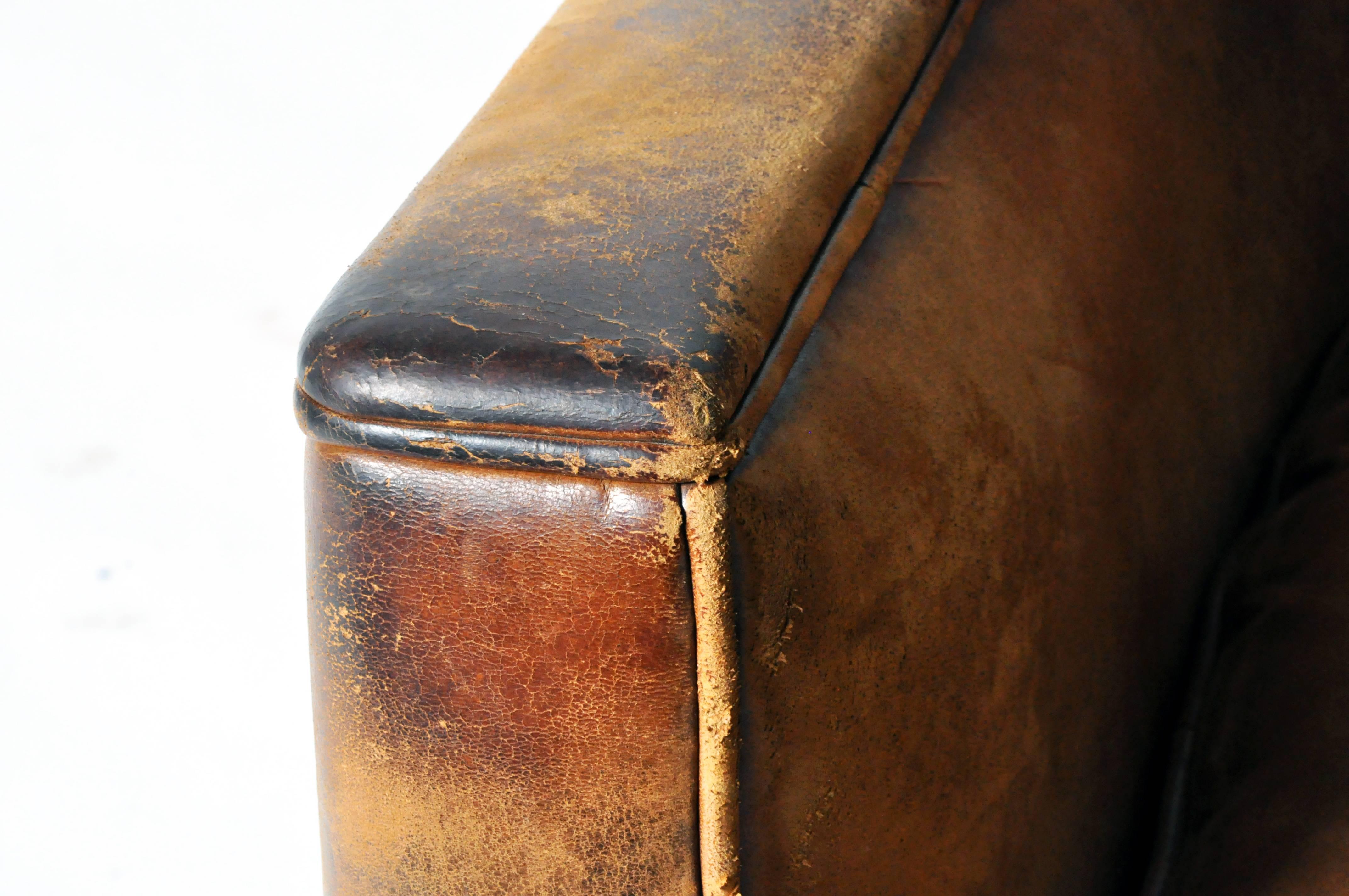 Art Deco Petite Distressed Leather Club Chair