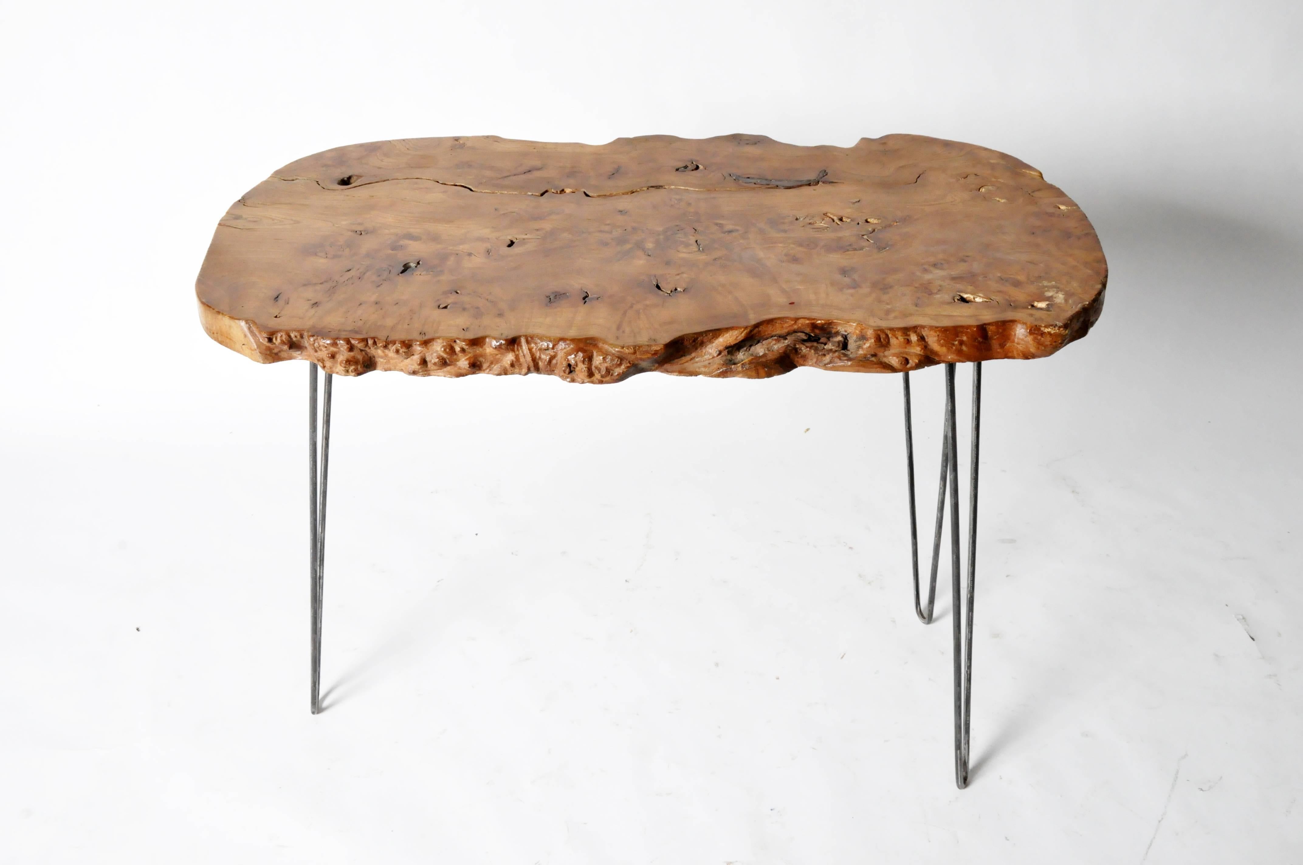 French Reclaimed Walnut Slab Side Table For Sale