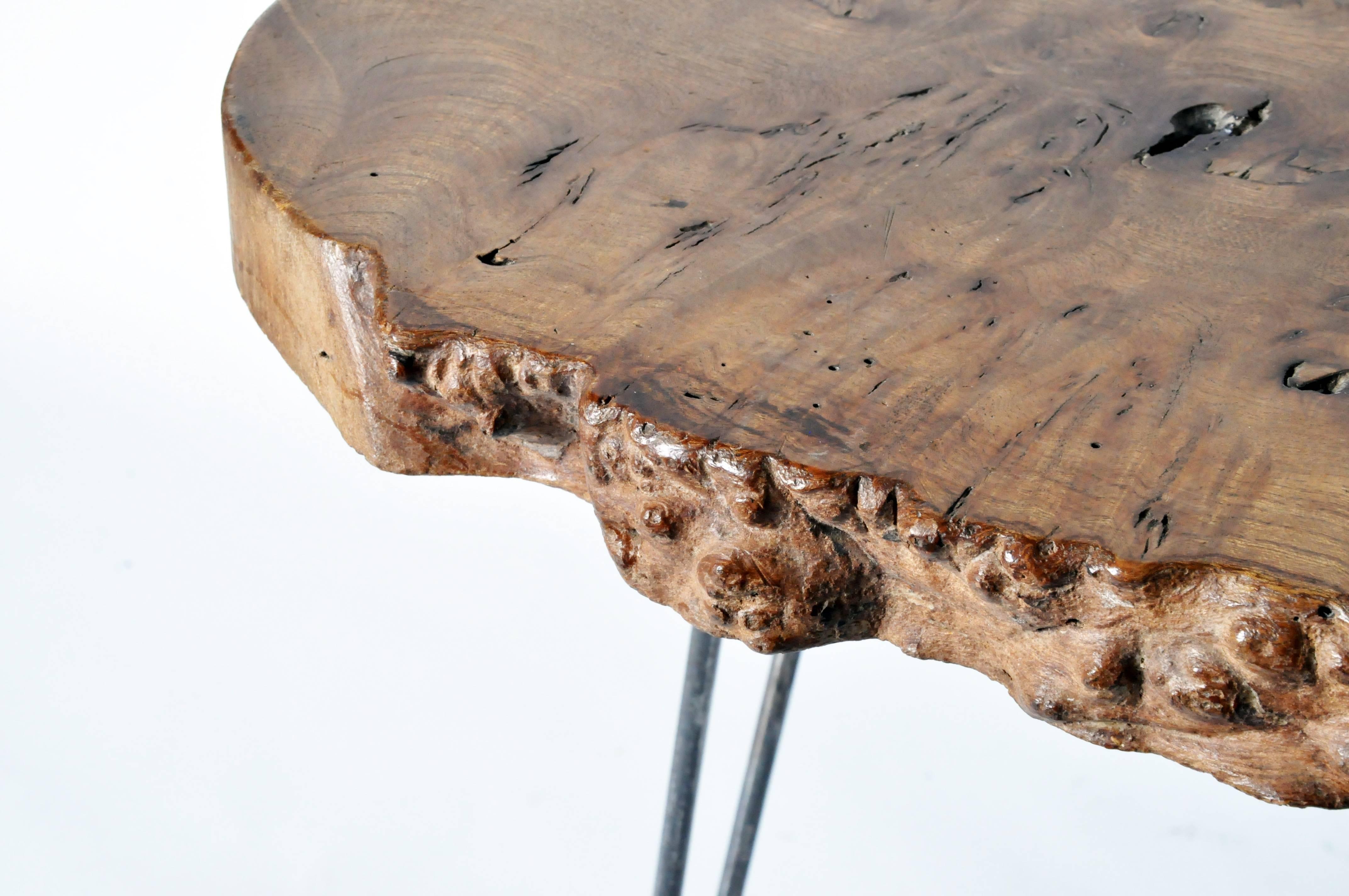 Mid-20th Century Reclaimed Walnut Slab Side Table For Sale