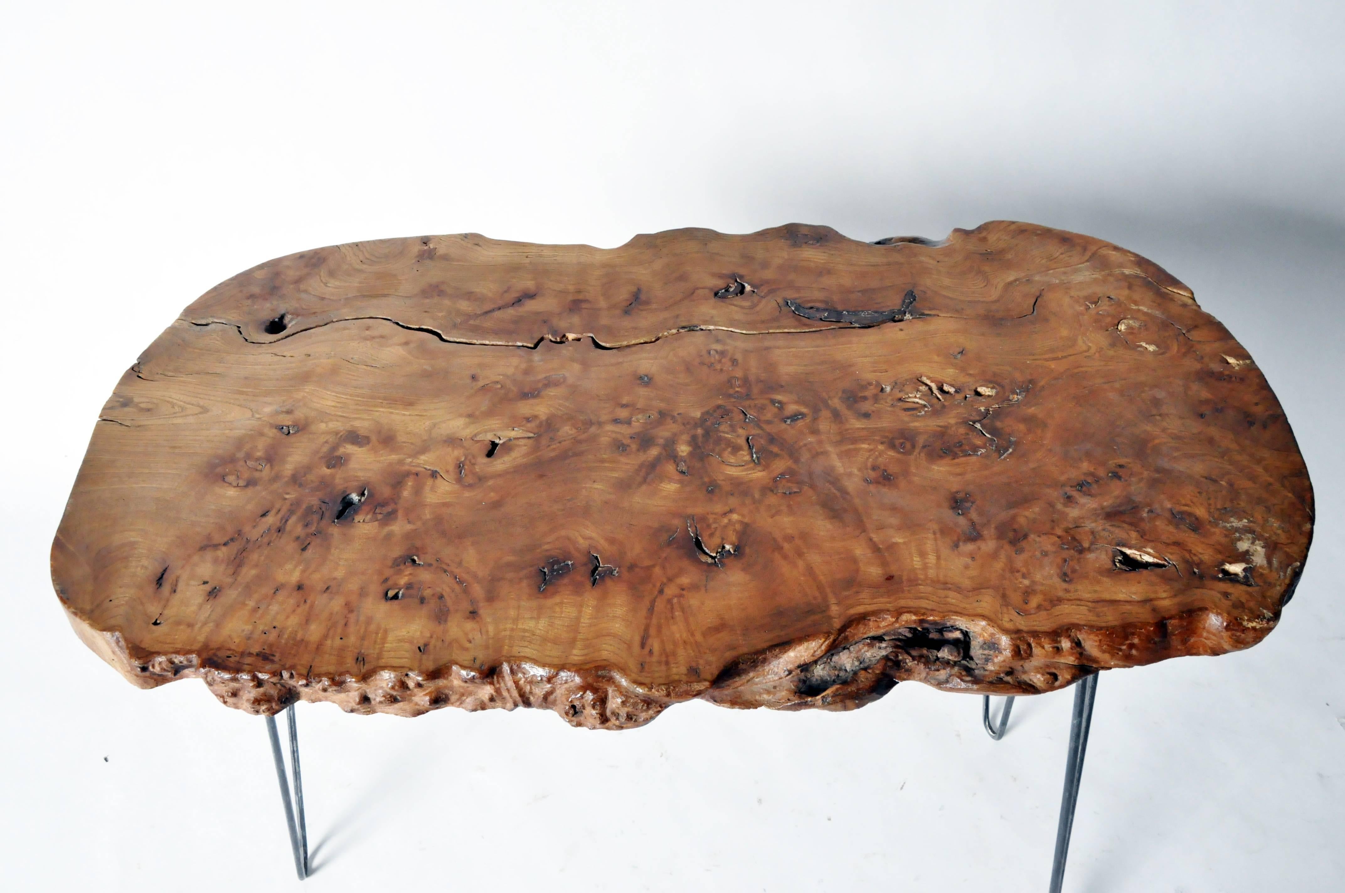 Reclaimed Walnut Slab Side Table In Fair Condition For Sale In Chicago, IL