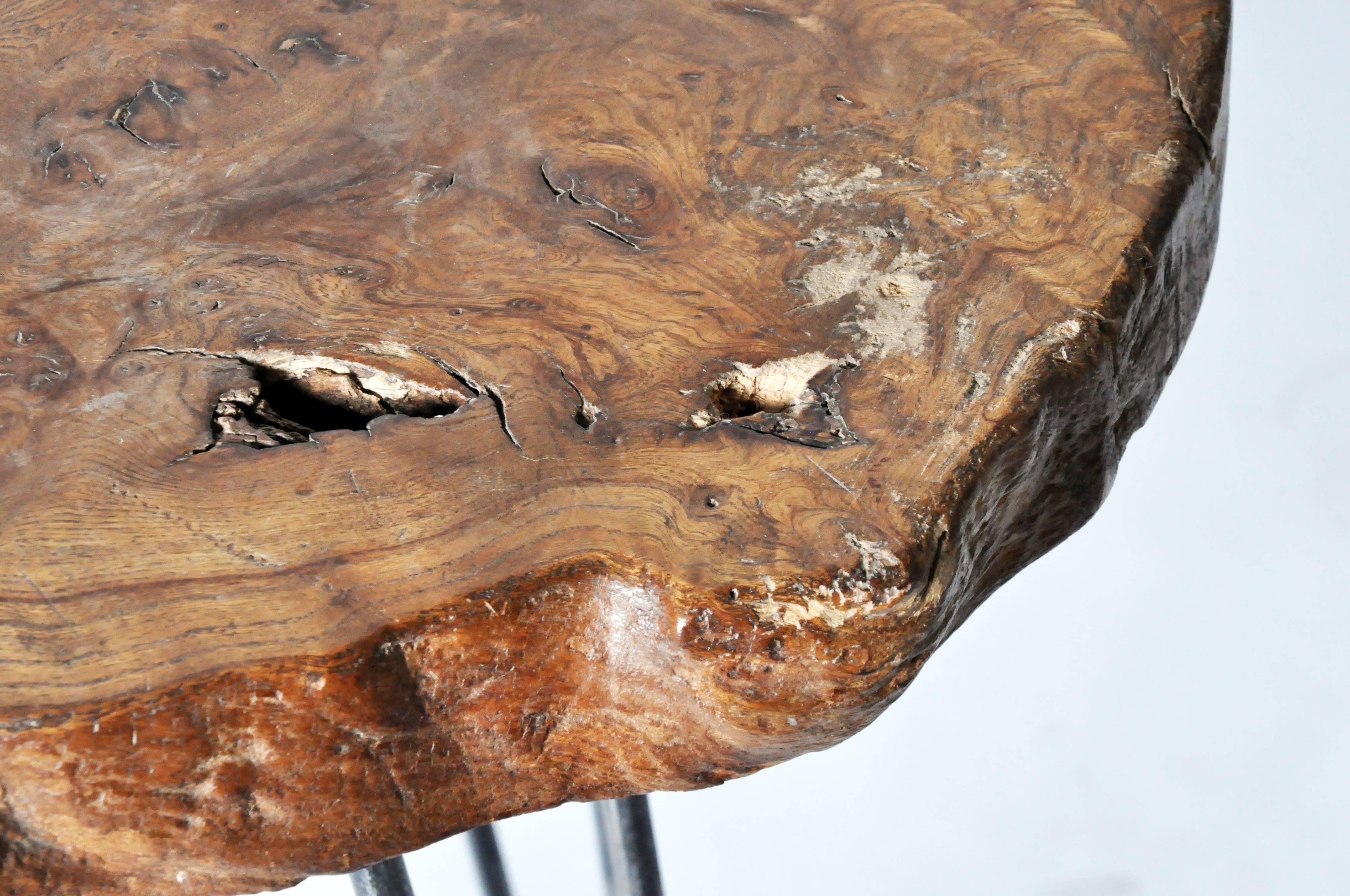 Reclaimed Walnut Slab Side Table For Sale 4