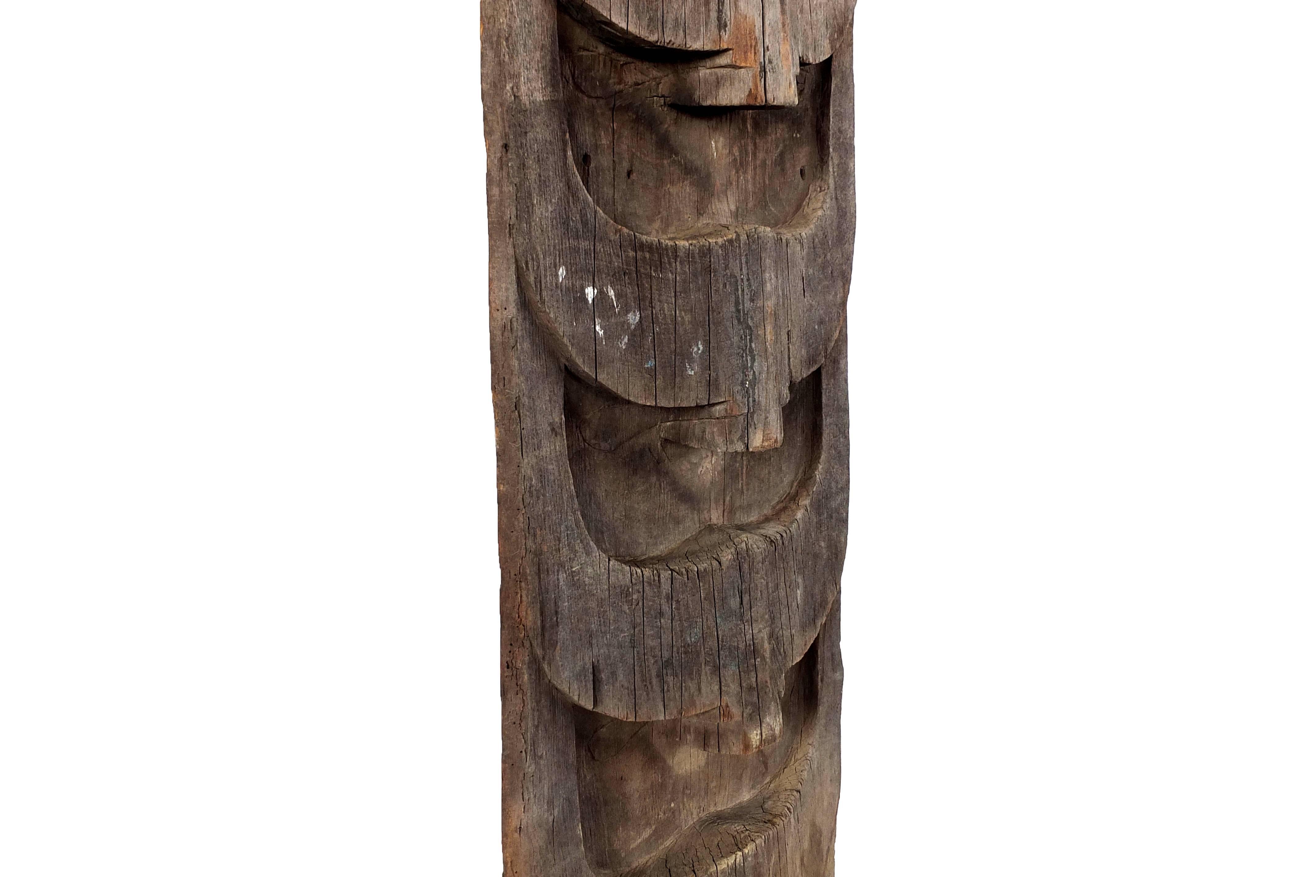 Hand-Carved Monumental Morung Carving with Six Head Trophies and Five Mithun Head Decoration