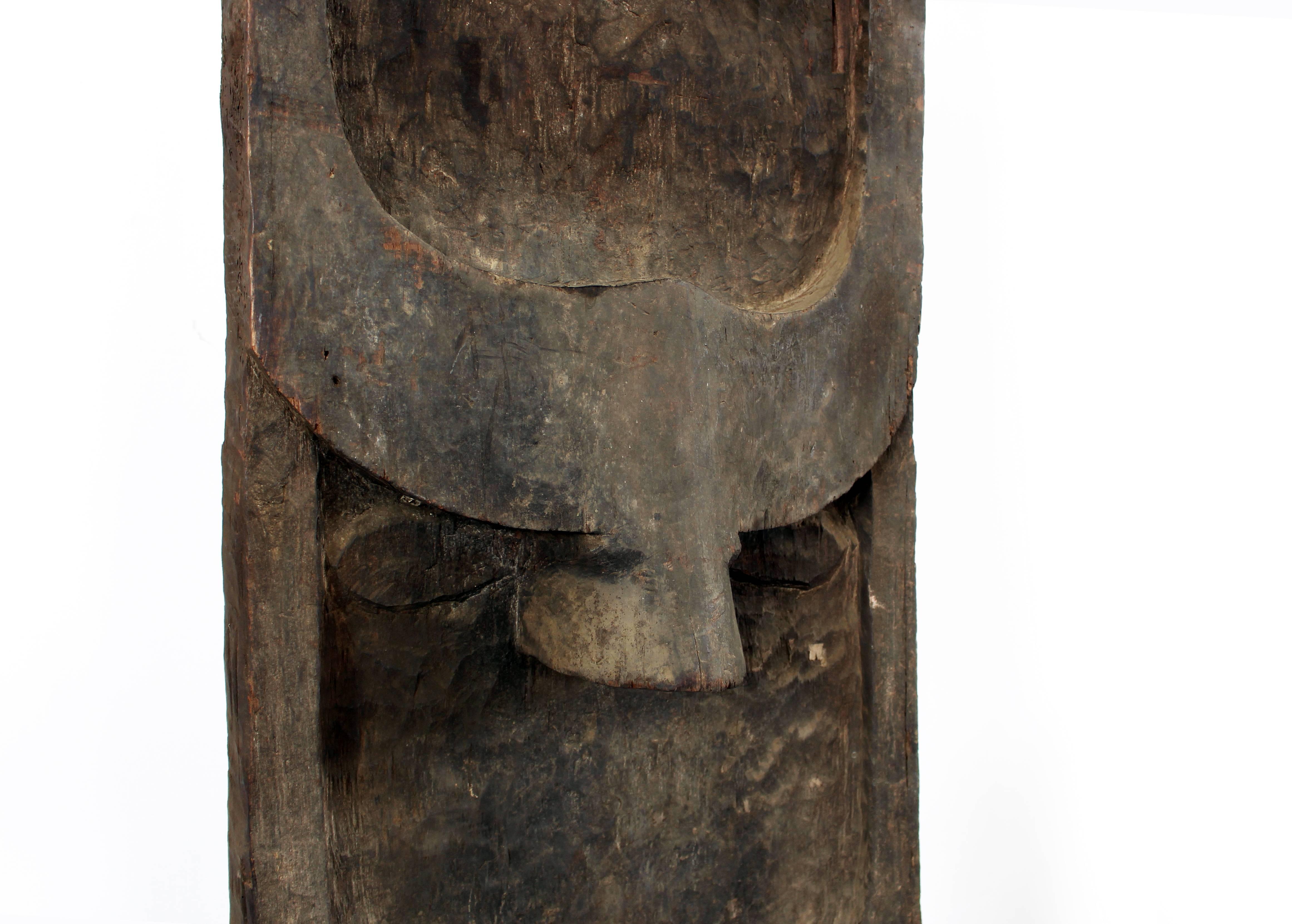 20th Century Monumental Morung Carving with Leaf Muntjac and Four Mithun Head Decoration