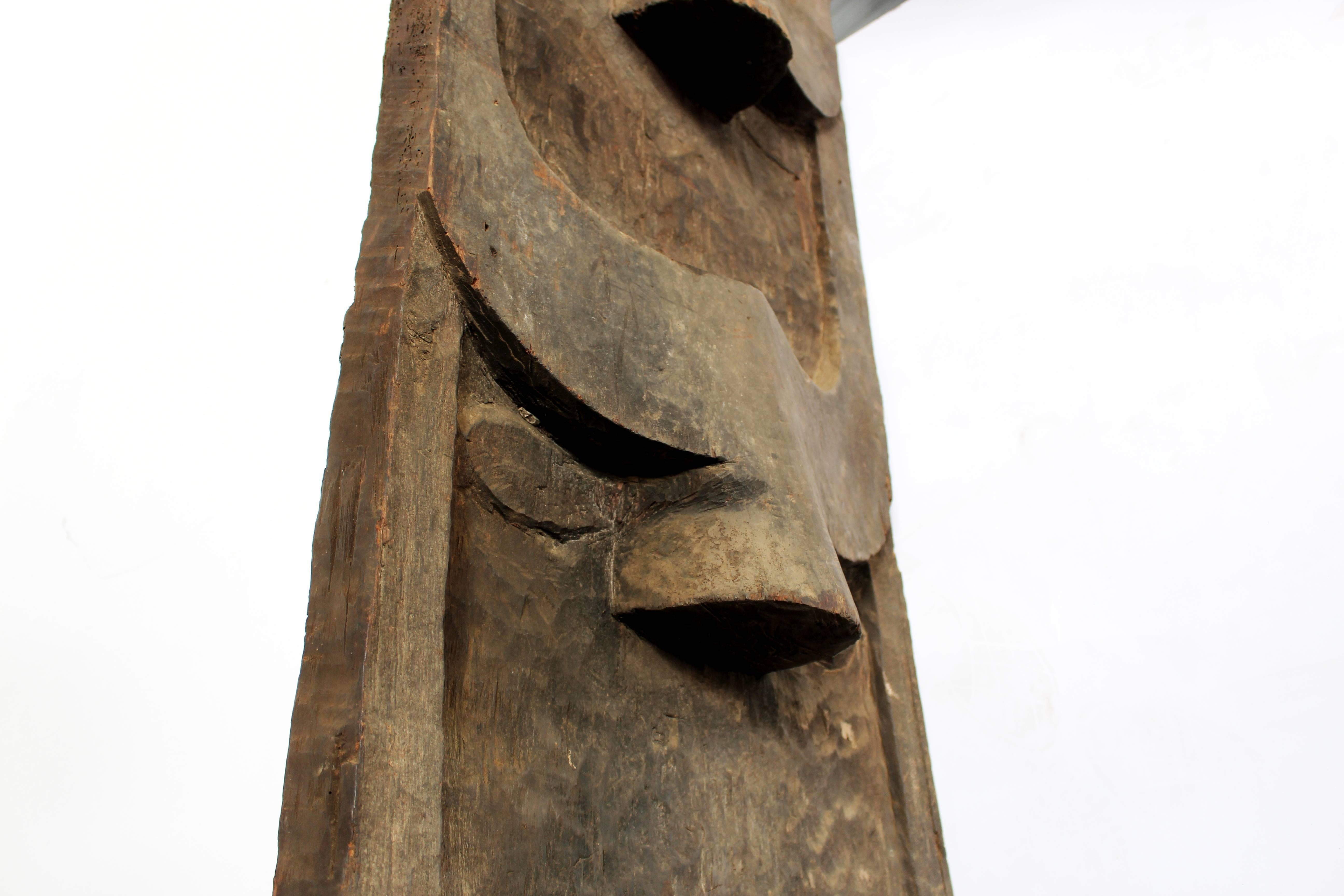 Wood Monumental Morung Carving with Leaf Muntjac and Four Mithun Head Decoration