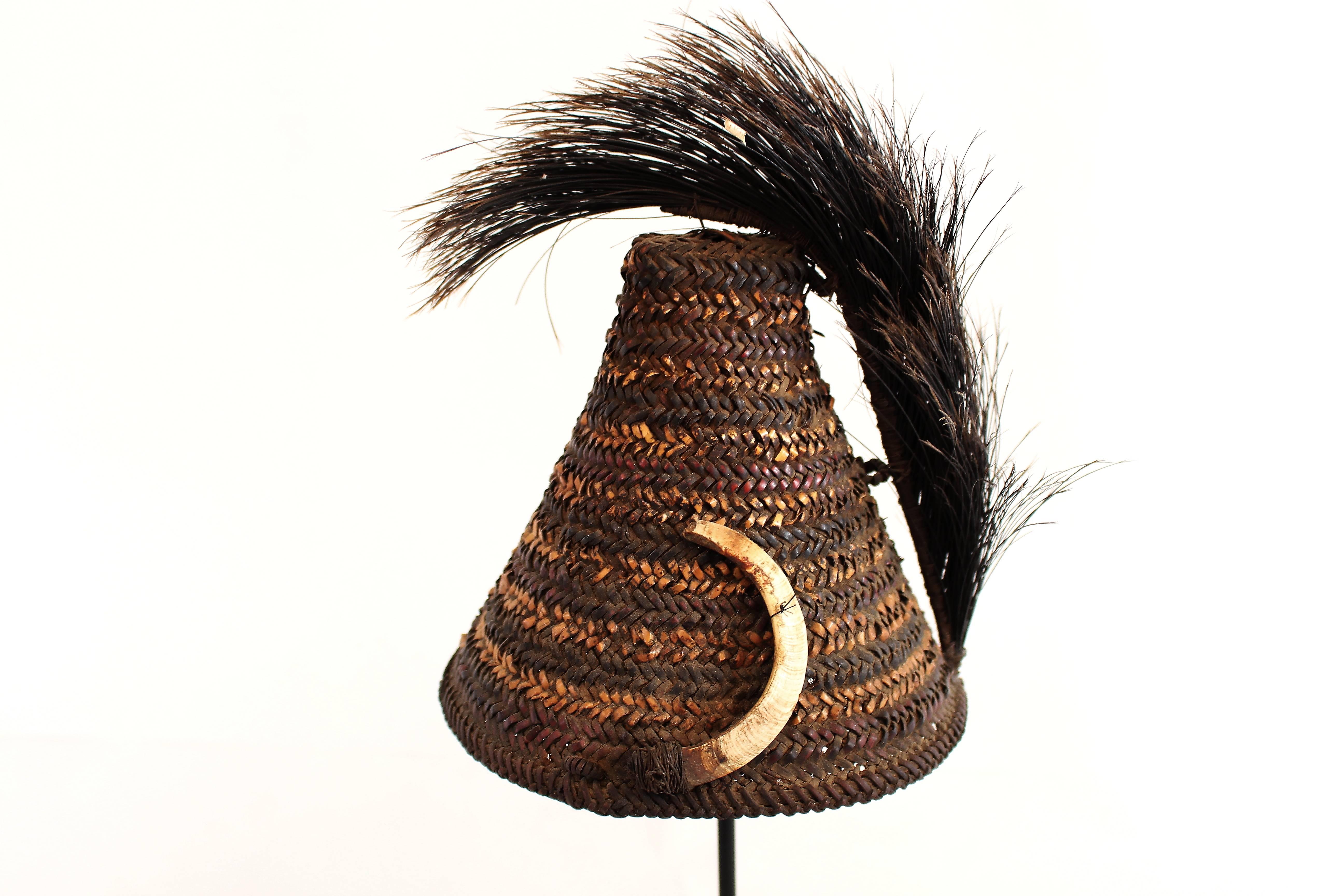 Indian Naga Warrior’s Hat with Boar’s Tusk and Fur Plume