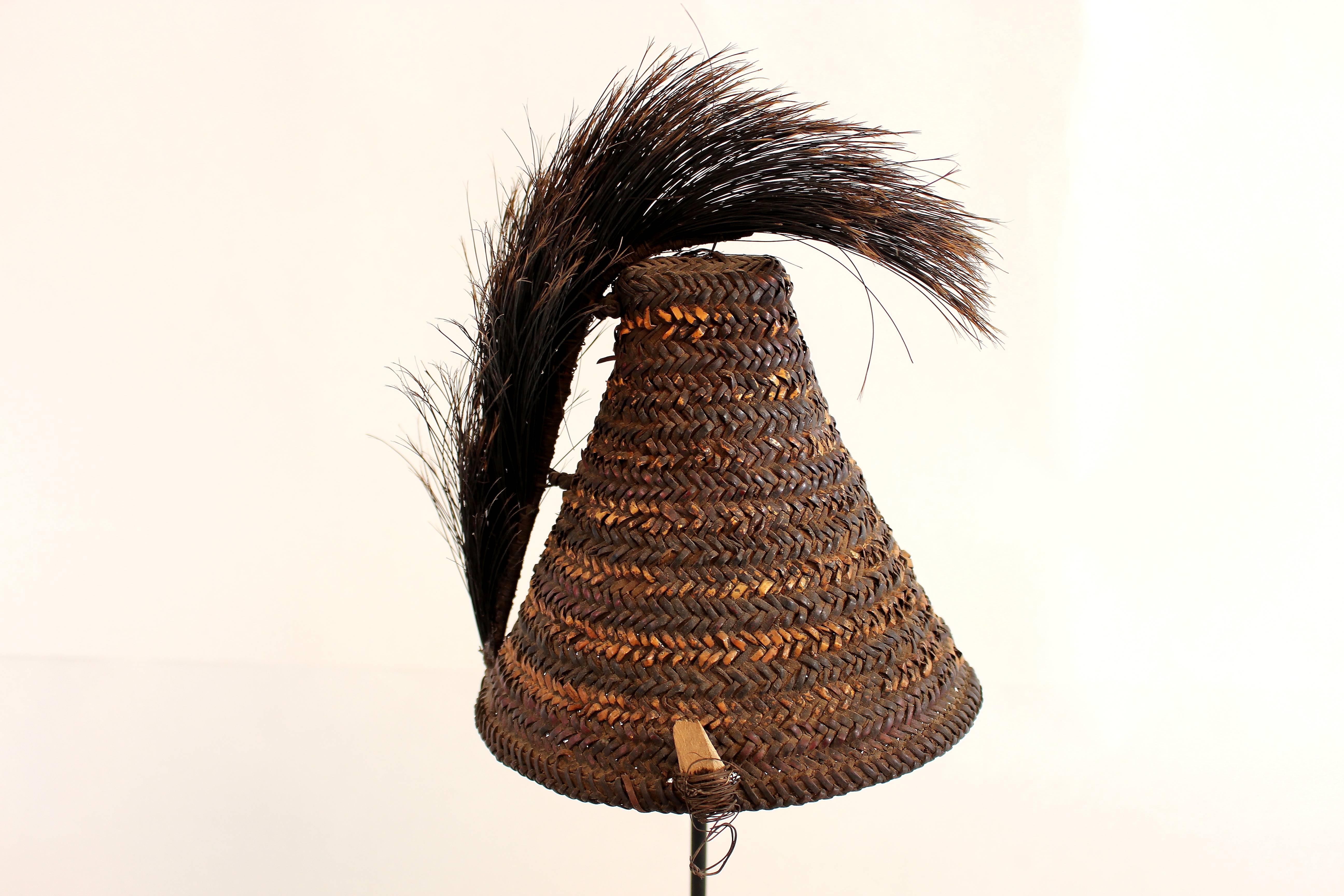 20th Century Naga Warrior’s Hat with Boar’s Tusk and Fur Plume