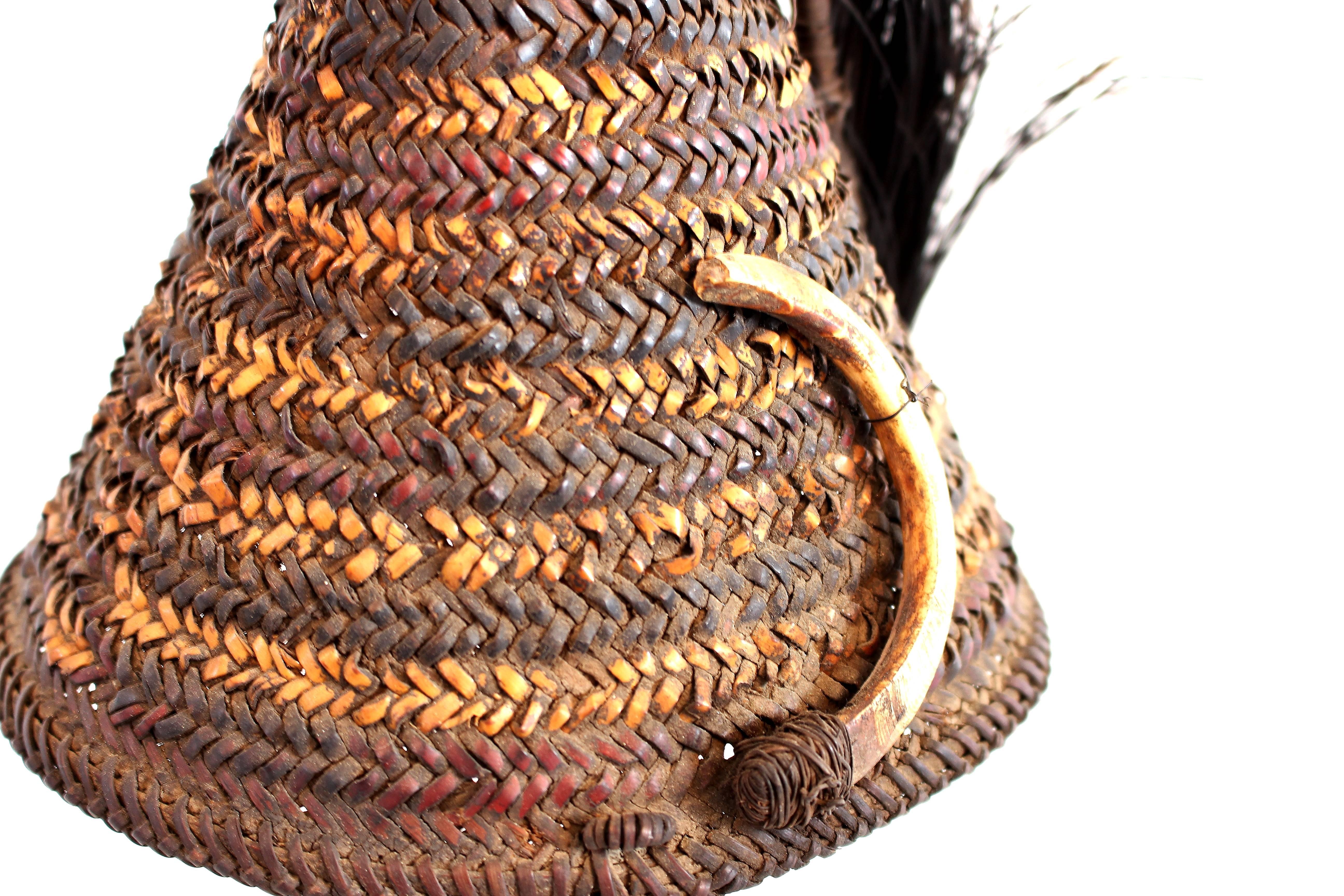 Naga Warrior’s Hat with Boar’s Tusk and Fur Plume 1