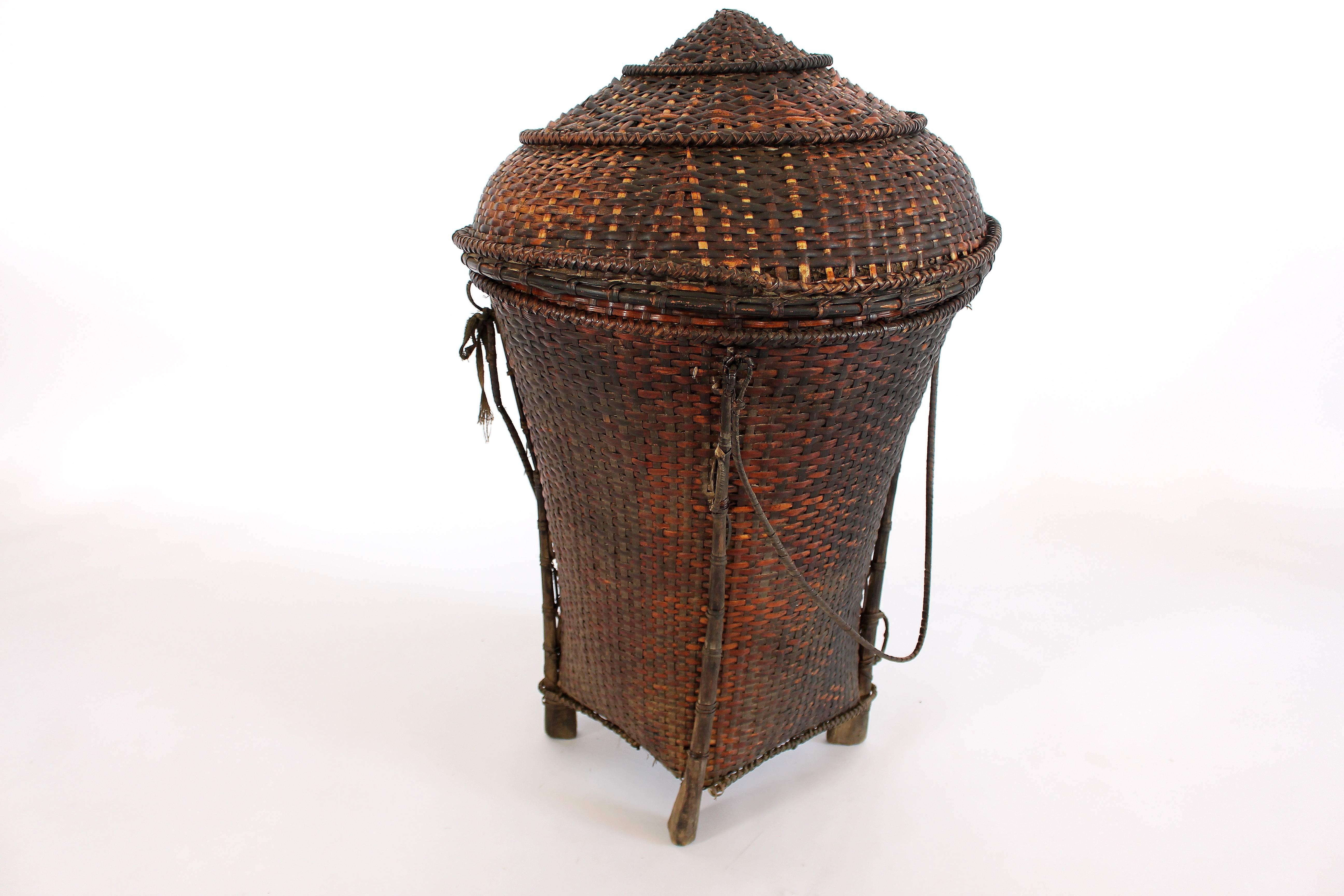 Tribal Woven Storage Basket with Lid