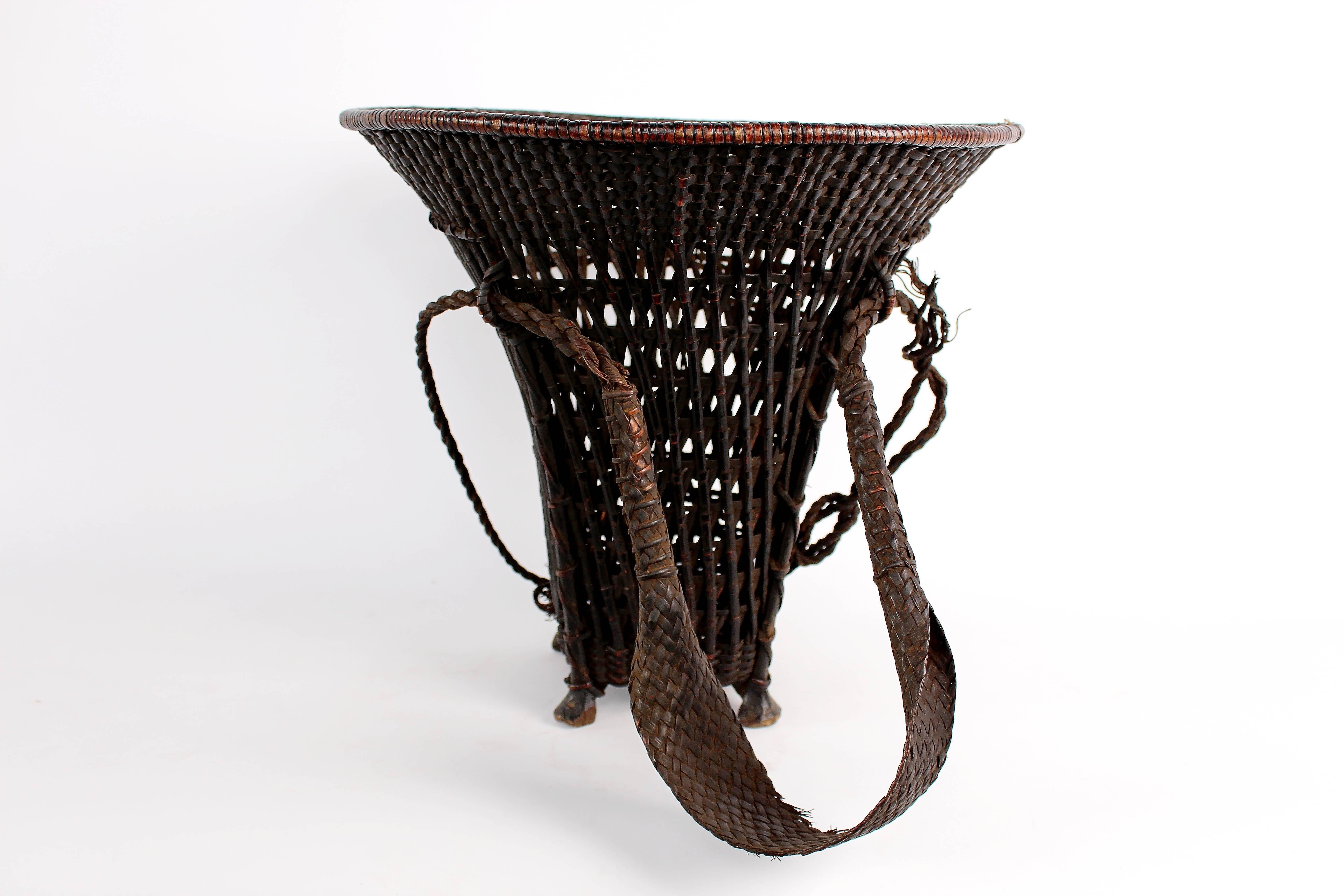 Tribal Woven Carrying Basket with Forehead Strap