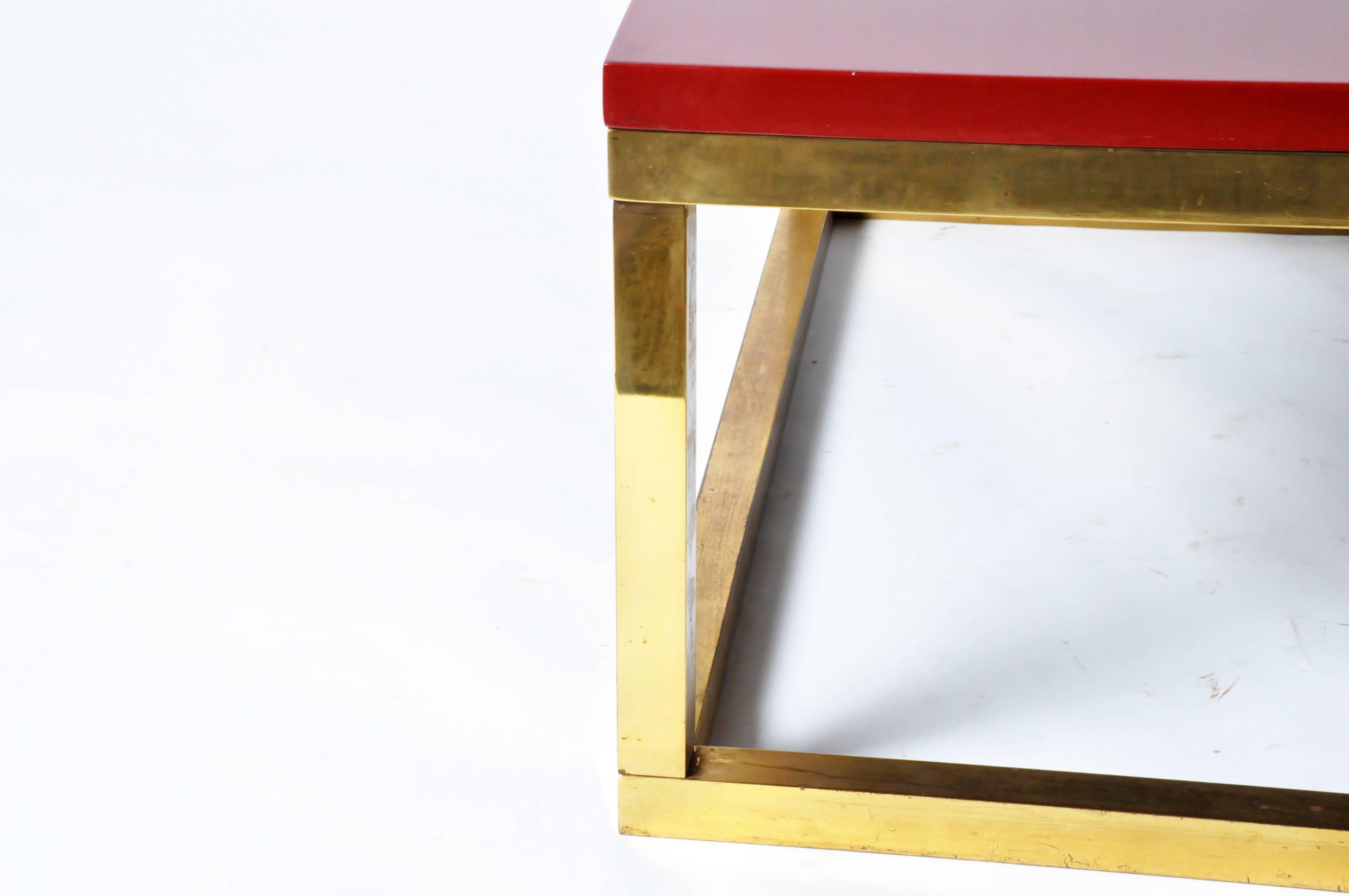 Red Lacquer and Brass Cube Low Tables in the Style of Kai Kristiansen 3