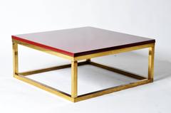 Red Lacquer and Brass Cube Low Tables in the Style of Kai Kristiansen