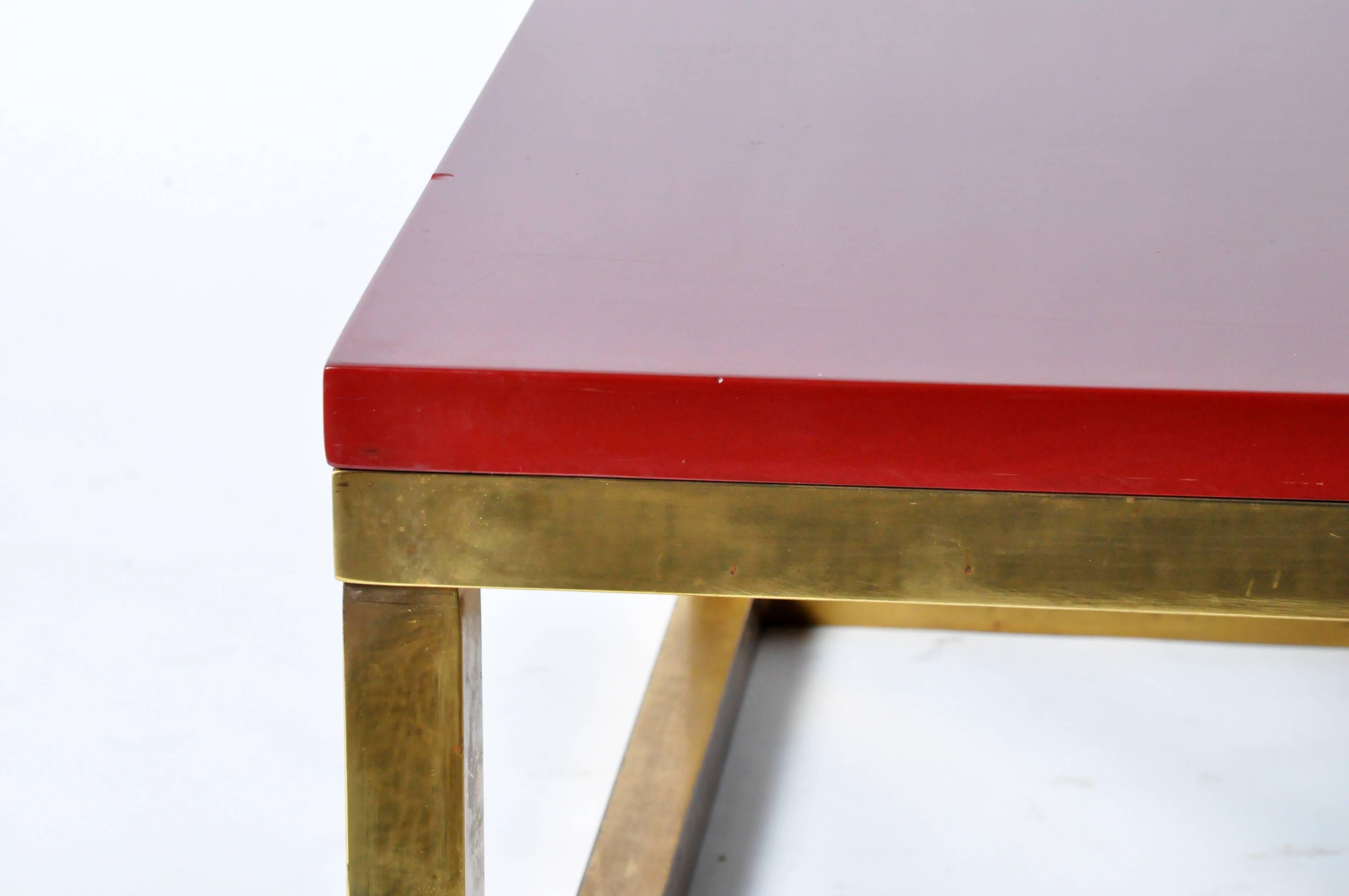 Red Lacquer and Brass Cube Low Tables in the Style of Kai Kristiansen 1