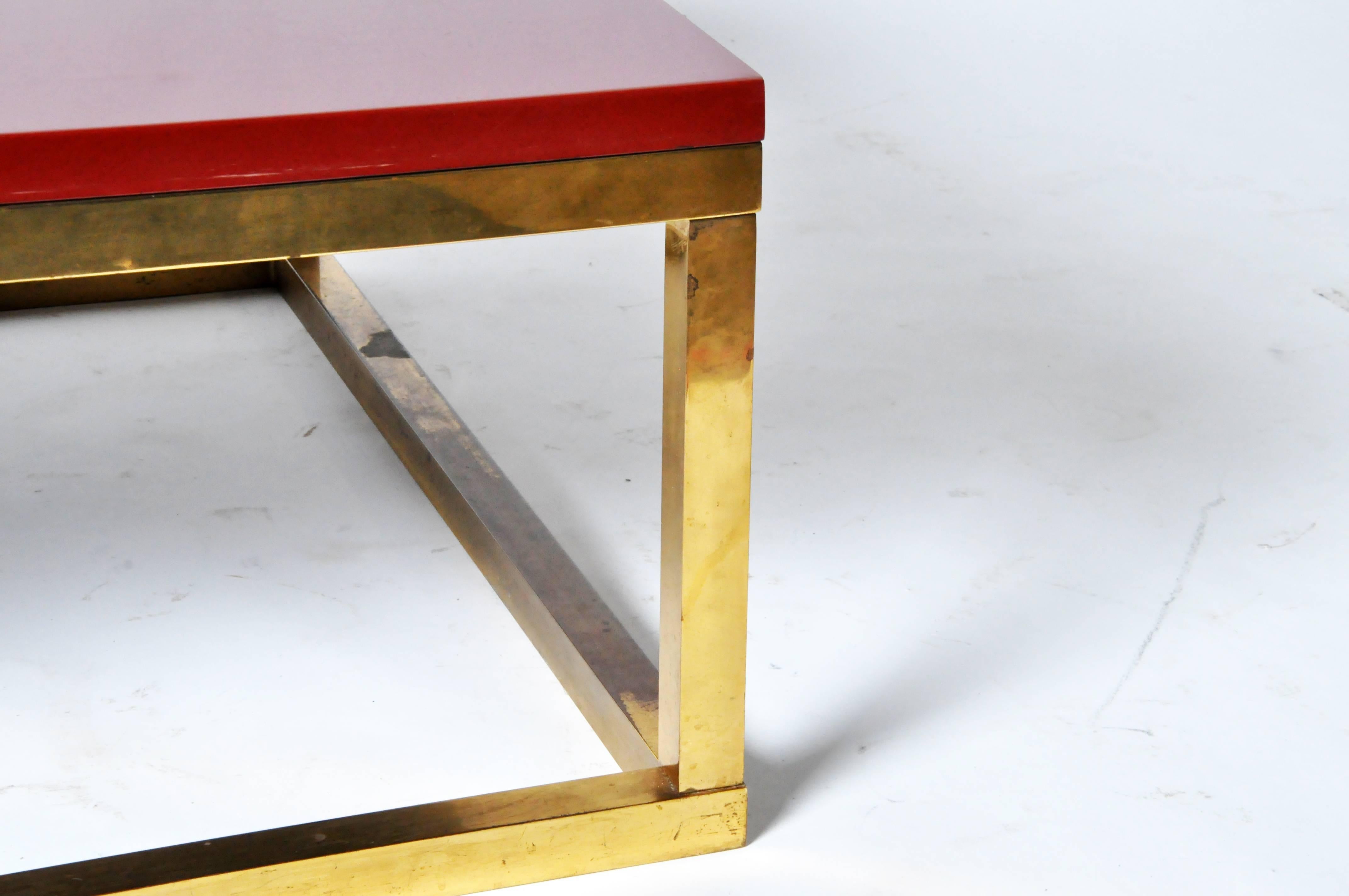 Red Lacquer and Brass Cube Low Tables in the Style of Kai Kristiansen 1