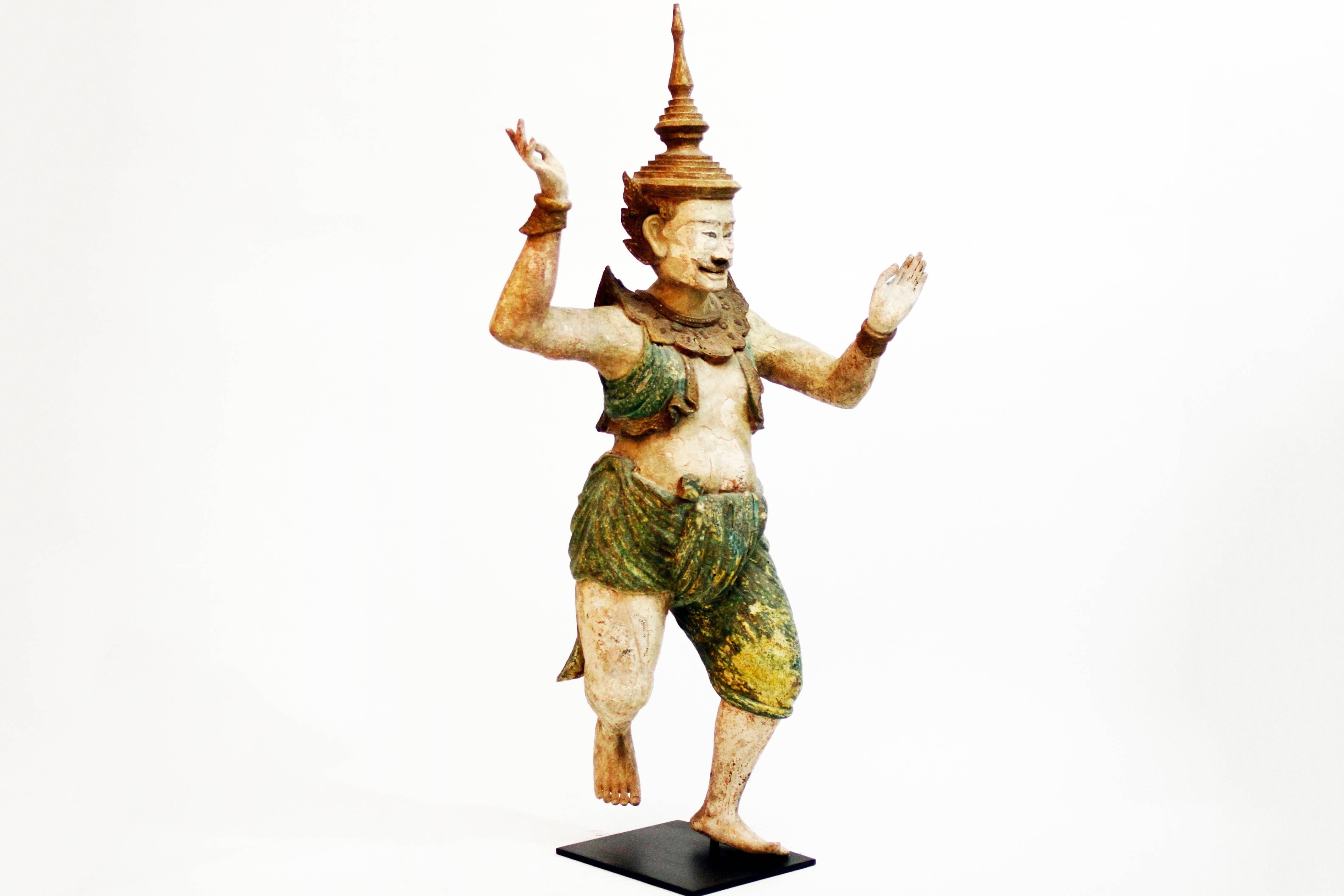 This monumental hand-carved Burmese Nat is from the early 19th century Rangoon, Myanmar and is made from teakwood. Nats are spirits worshiped in Burma (or Myanmar) in conjunction with Buddhism. They are divided between the 37 Great Nats and are