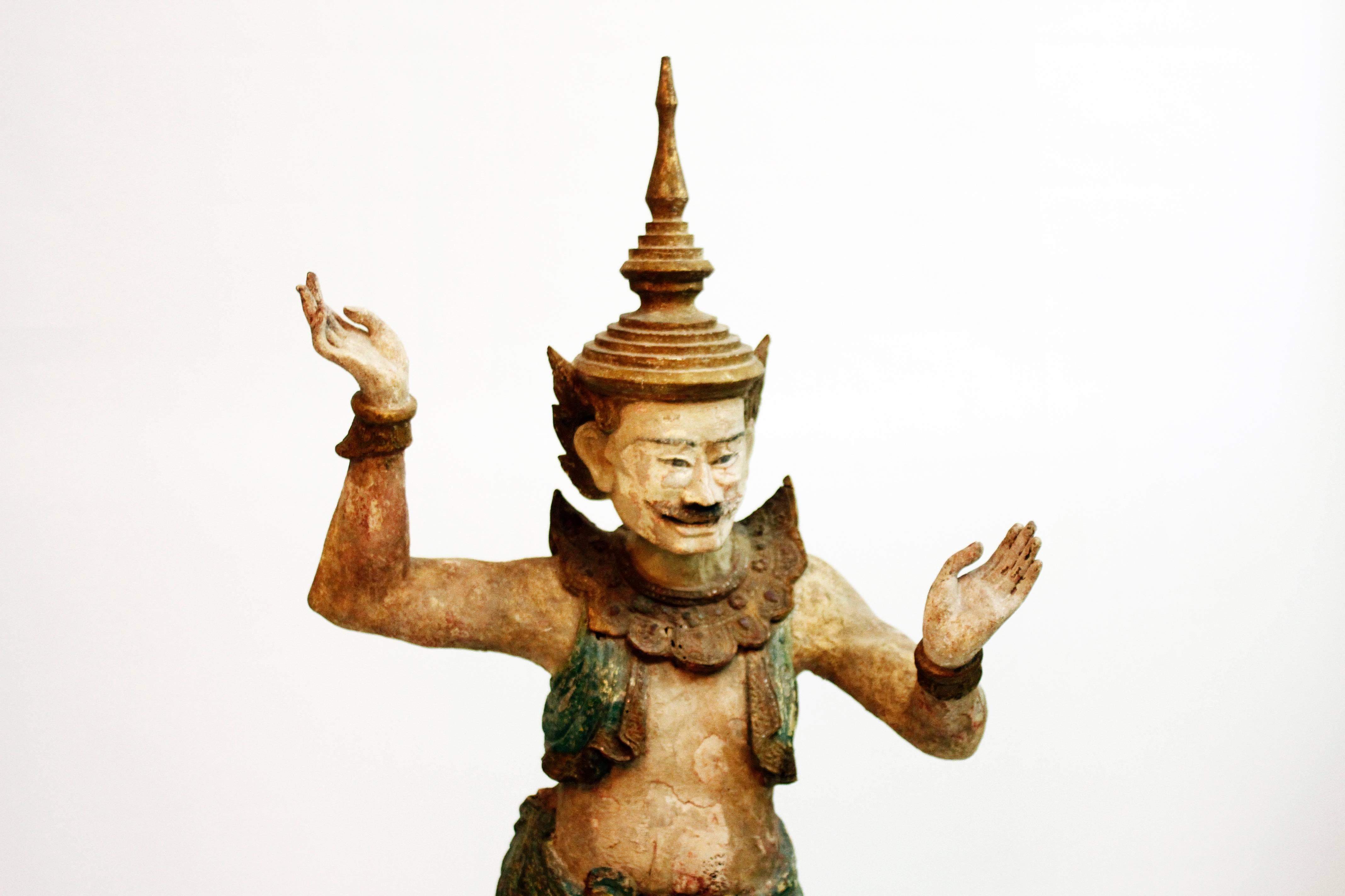 Wooden Burmese Standing Nat Spirit In Good Condition In Chicago, IL