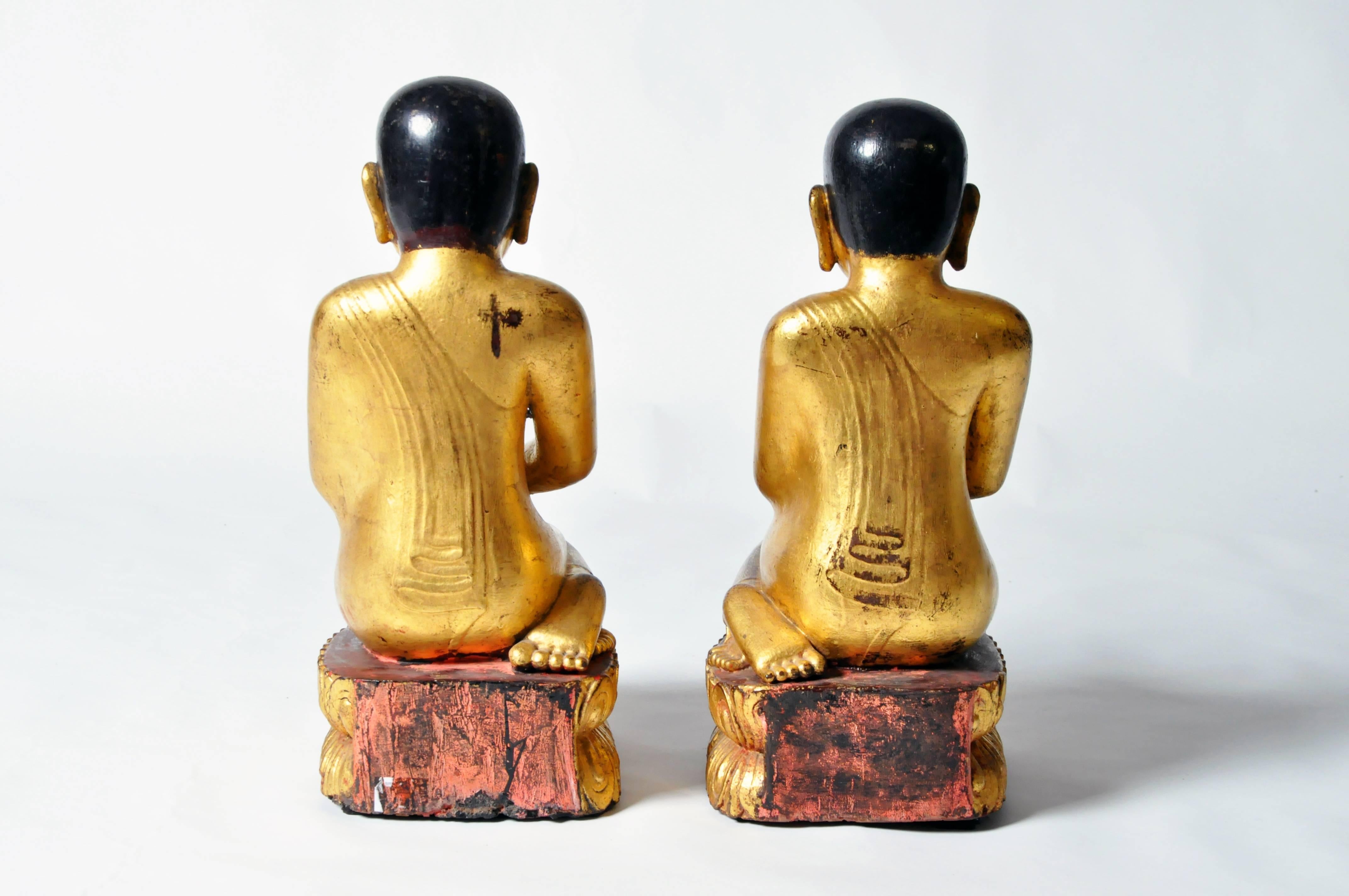 Burmese Pair of Giltwood Buddhist Apostles For Sale