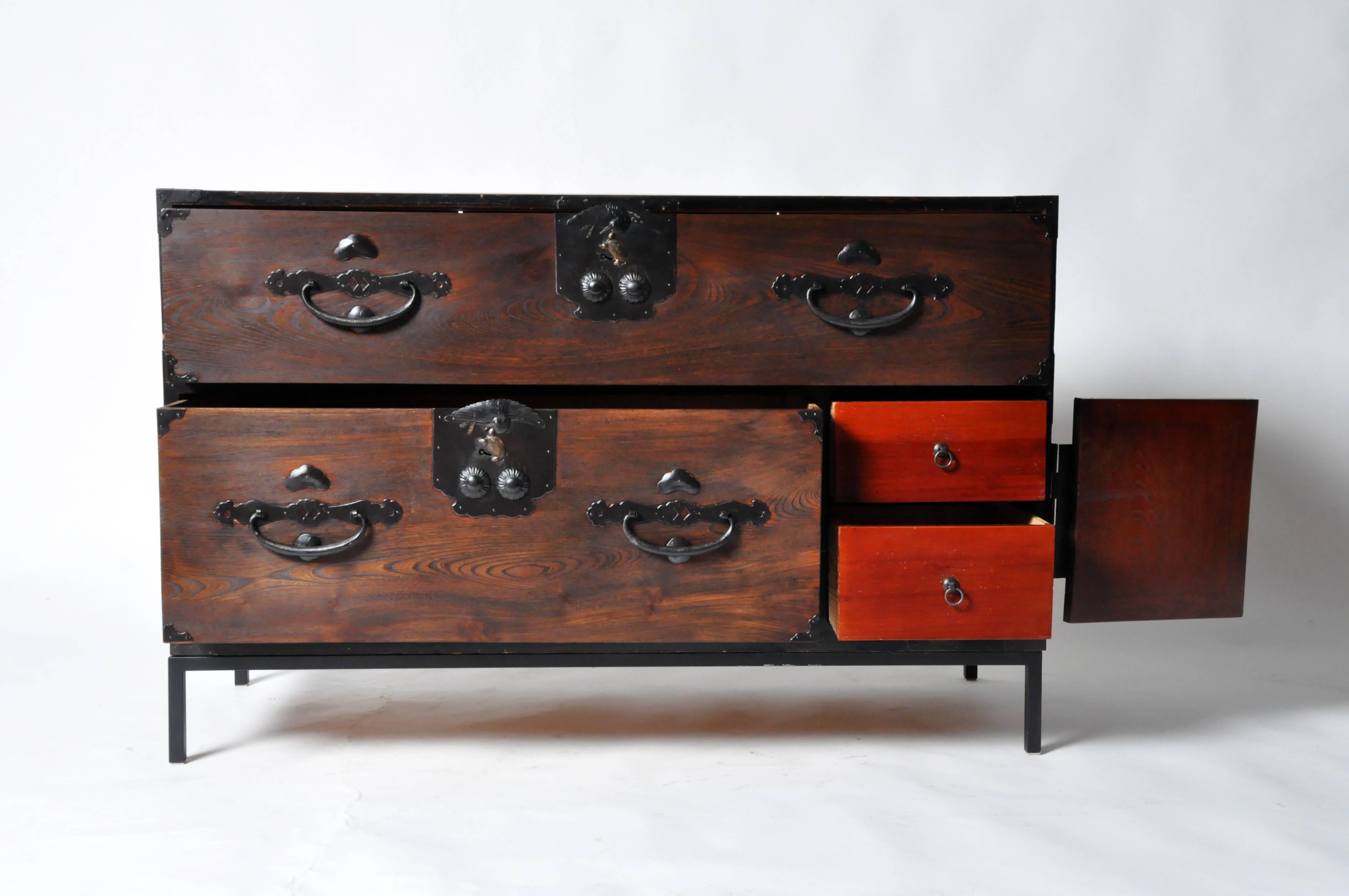 19th Century Pair of Tansu Chests on Iron Bases