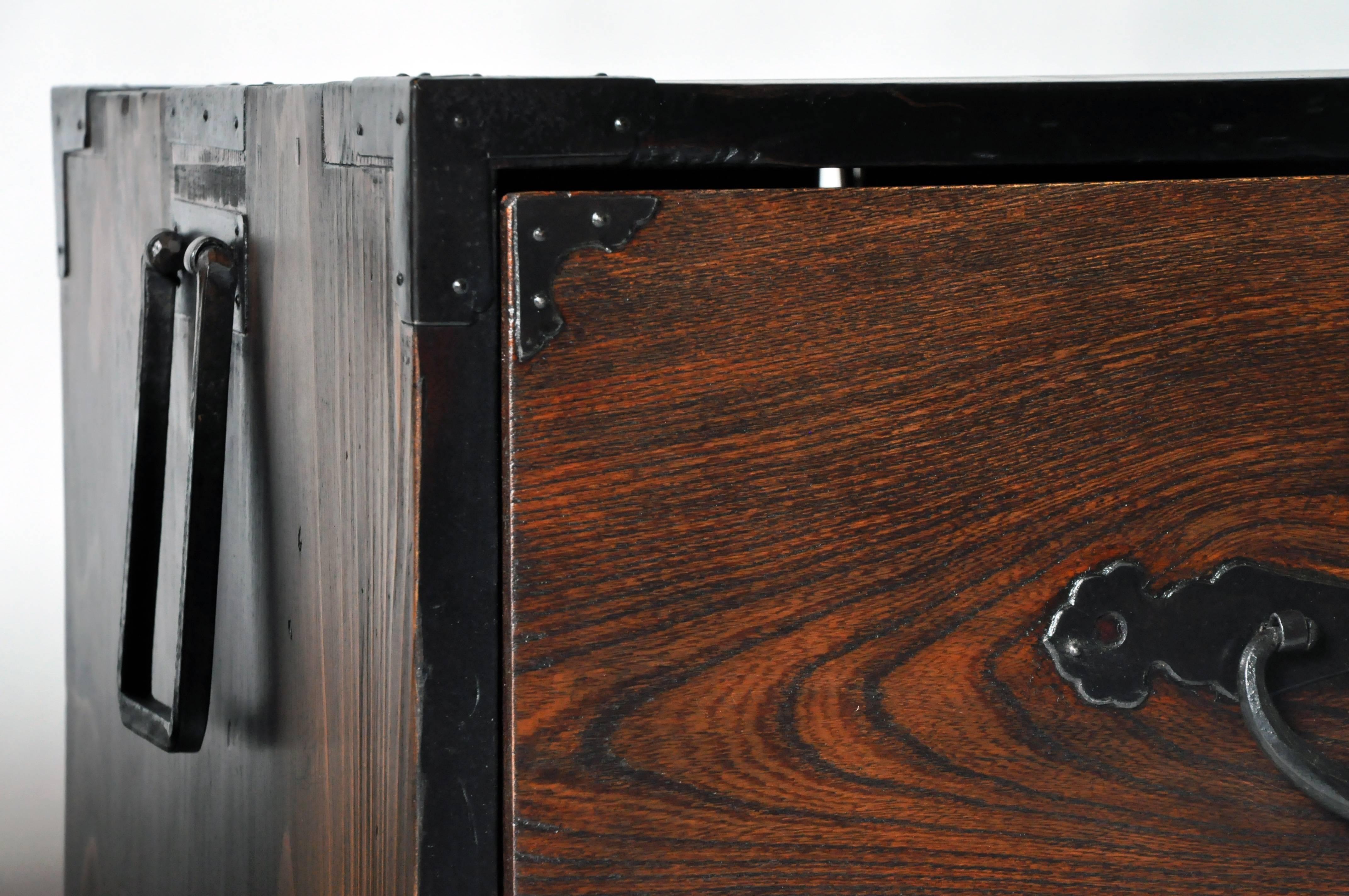 Metal Pair of Tansu Chests on Iron Bases